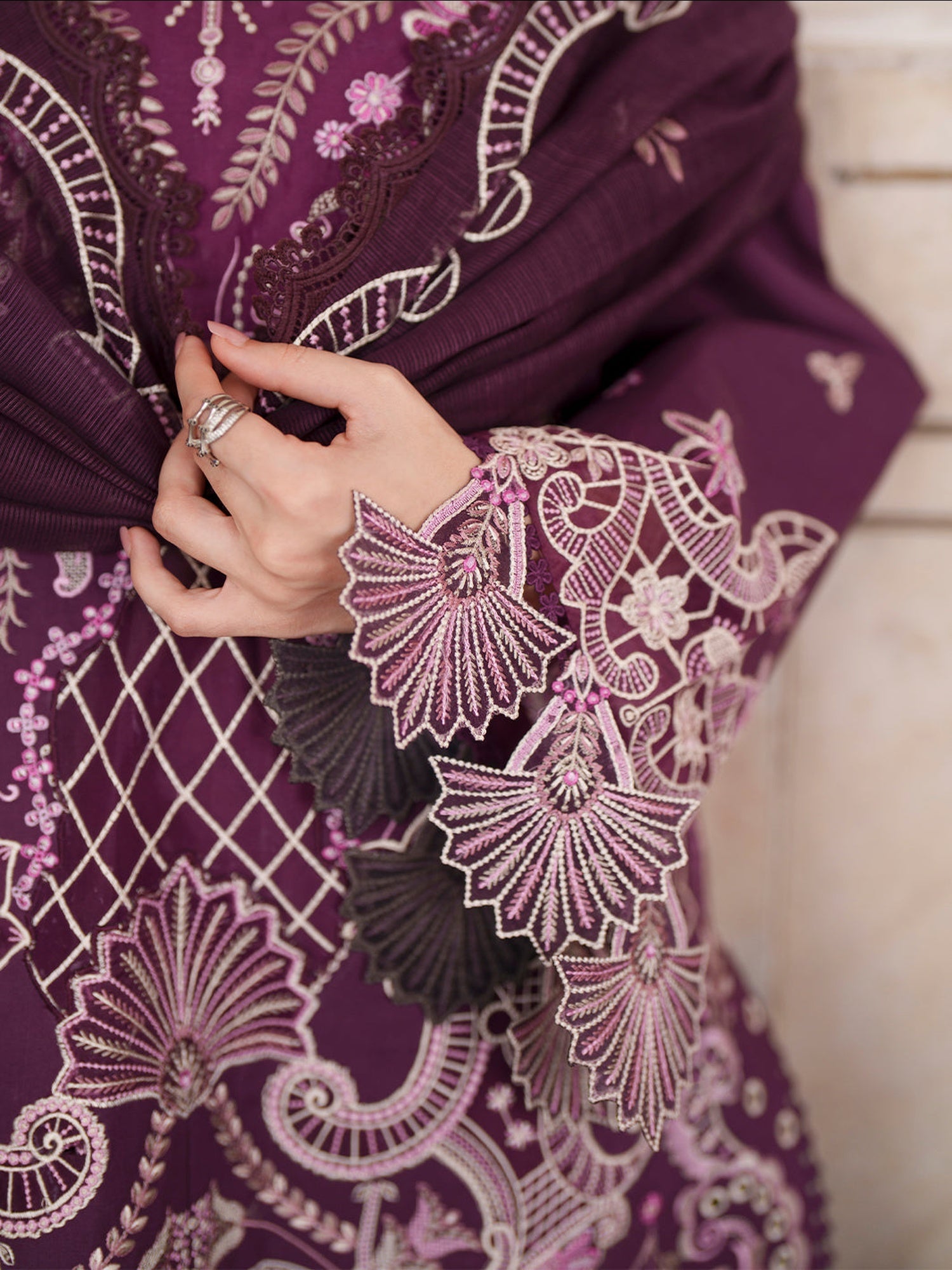 Purple Mahnur Nilofer Luxury Lawn'26 Embroidered Unstitched 3-Piece Suit-NL-10