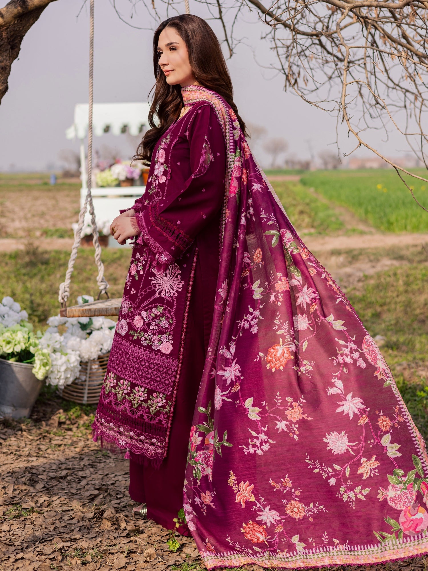 Magenta Parishay Dil e Raqsam Lawn'26 Embroidered Unstitched 3-Piece Suit-DR-07