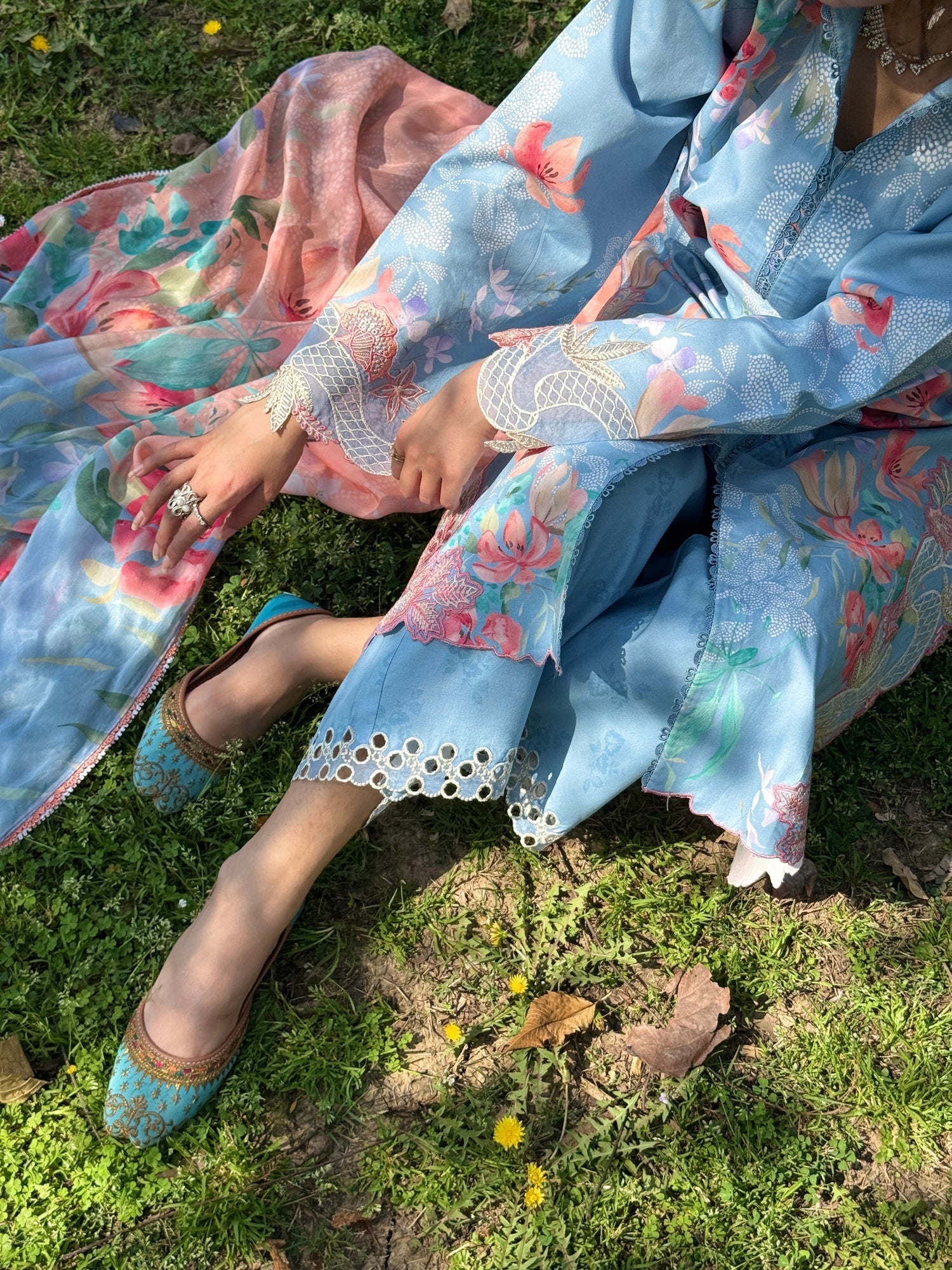 Ice Blue Sehrish Kanwal Festive Print'26 Lawn Embroidered Stitched 3-Piece Suit-Slona
