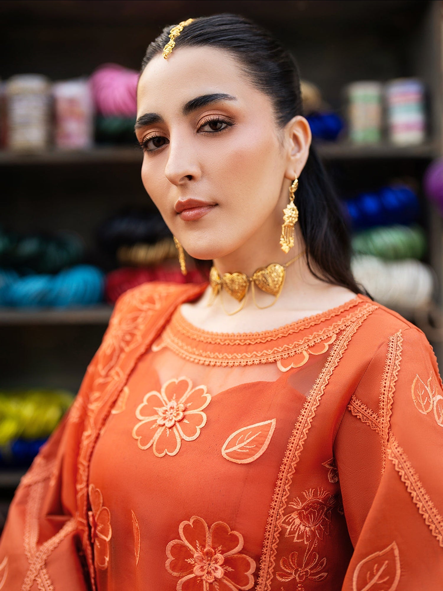 Orange Mahnur Satrangi Lawn'26 Embroidered Stitched 3-Piece Suit-ST-09