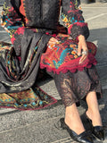 Black and Crimson Sehrish Kanwal Festive Print'26 Lawn Embroidered Stitched 3-Piece Suit-Eshal