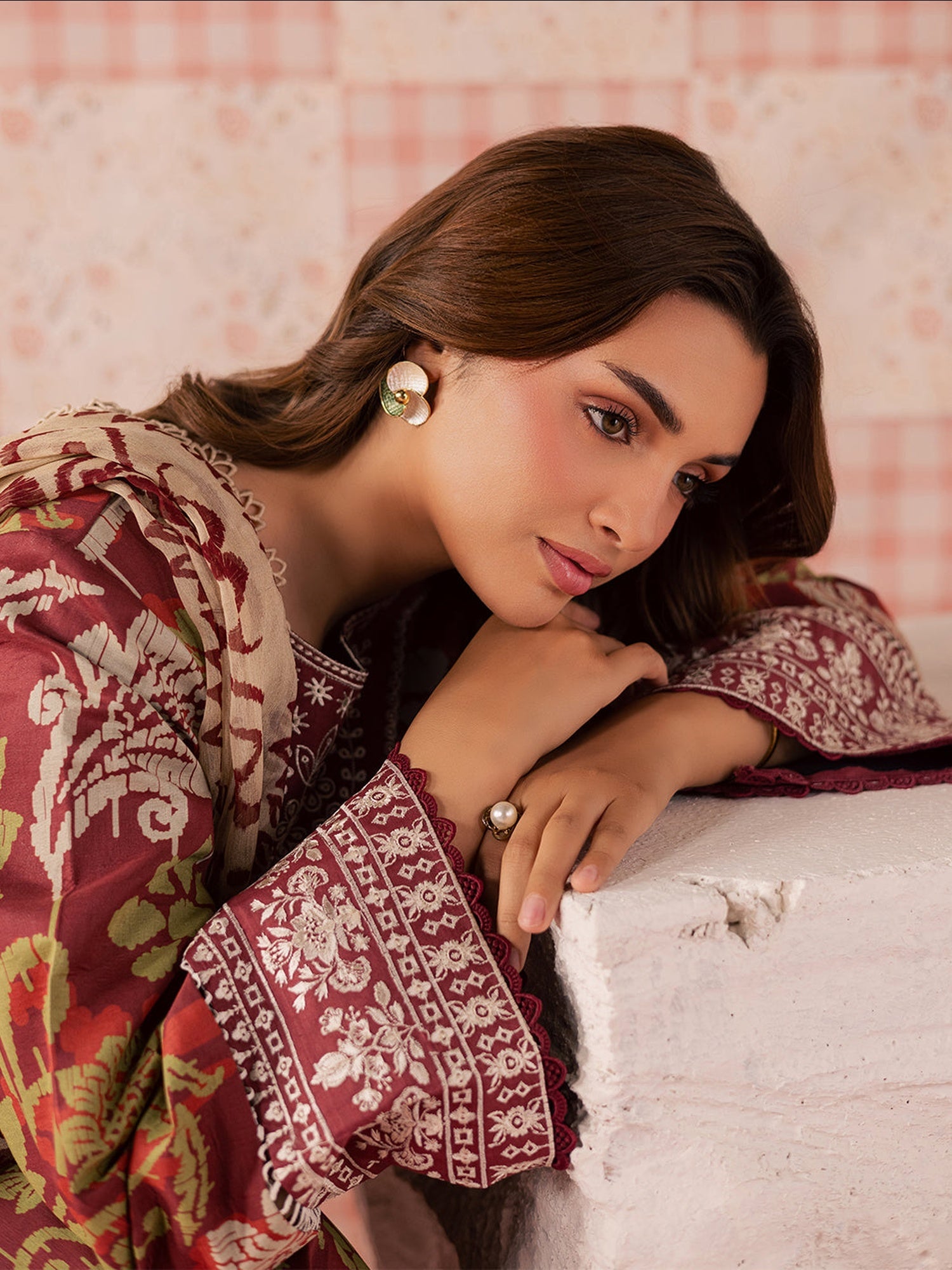 Maroon Mahnur Jahaan Lawn'26 Embroidered Stitched 3-Piece Suit-MJ-05