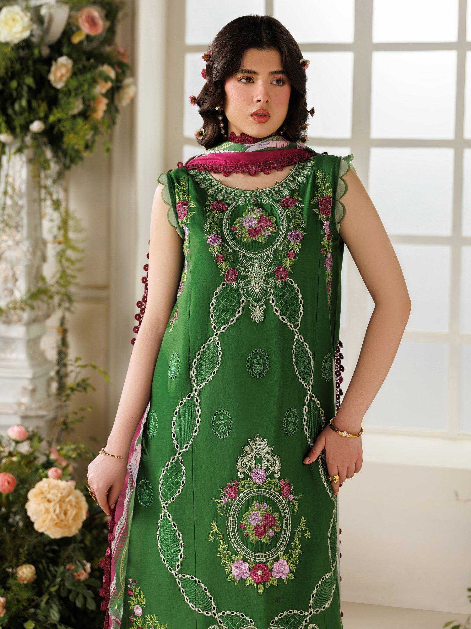 Green Parishay Marbella Summer Lawn‘26 Embroidered Unstitched 3-Piece Suit-MB-04