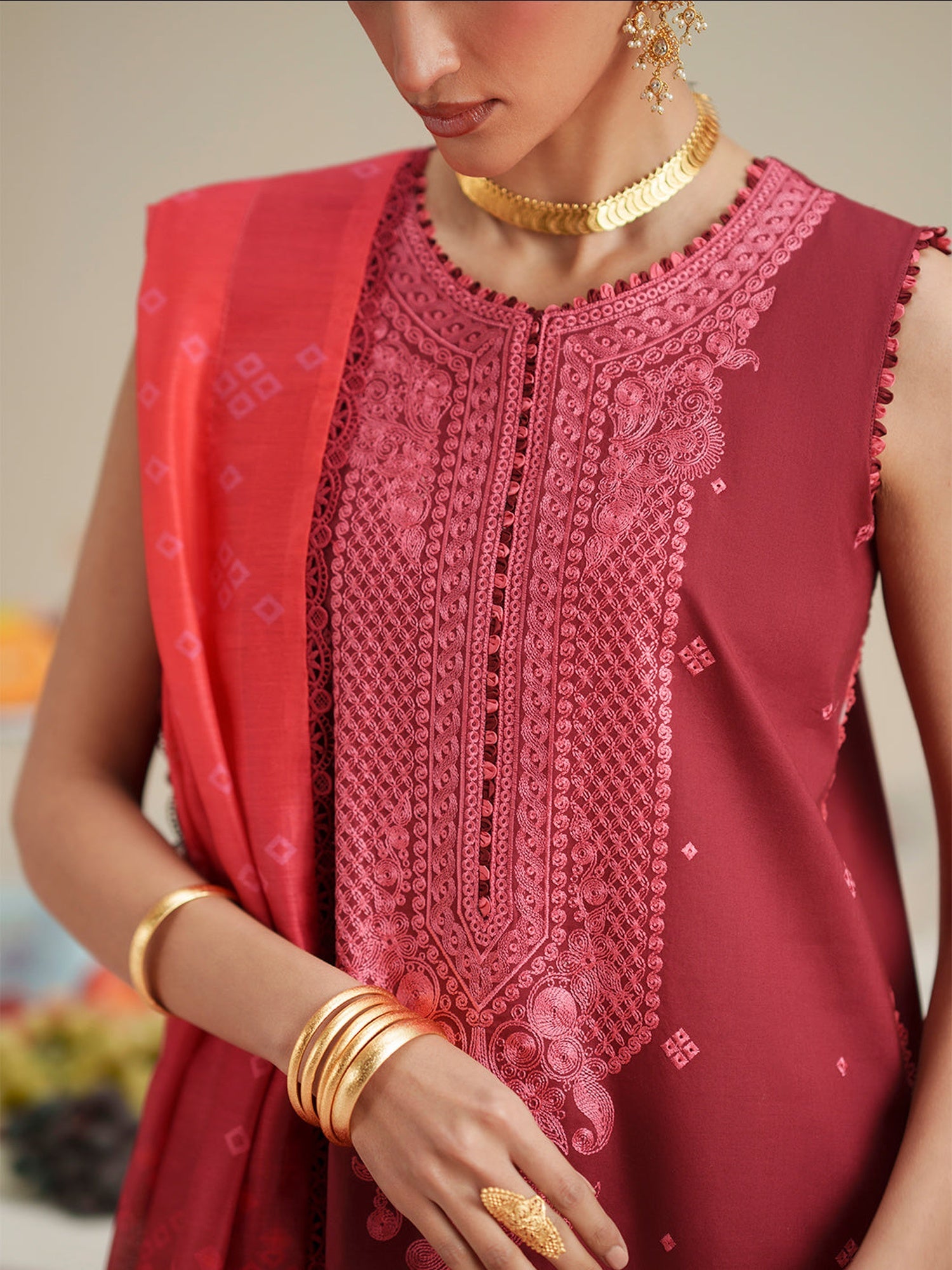 Maroon Binilyas Jojo Summer'26 Lawn Embroidered Unstitched 3-Piece Suit-763