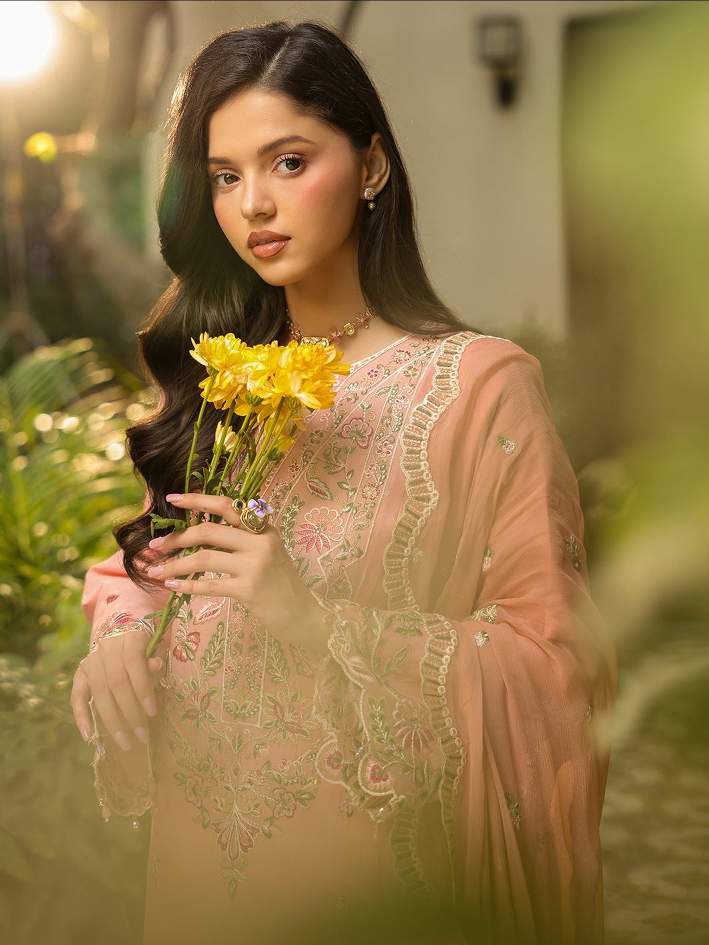 Peach-Mahnur Shanaya Lawn Vol 2 Embroidered Stitched 3-Piece Suit-SH-14