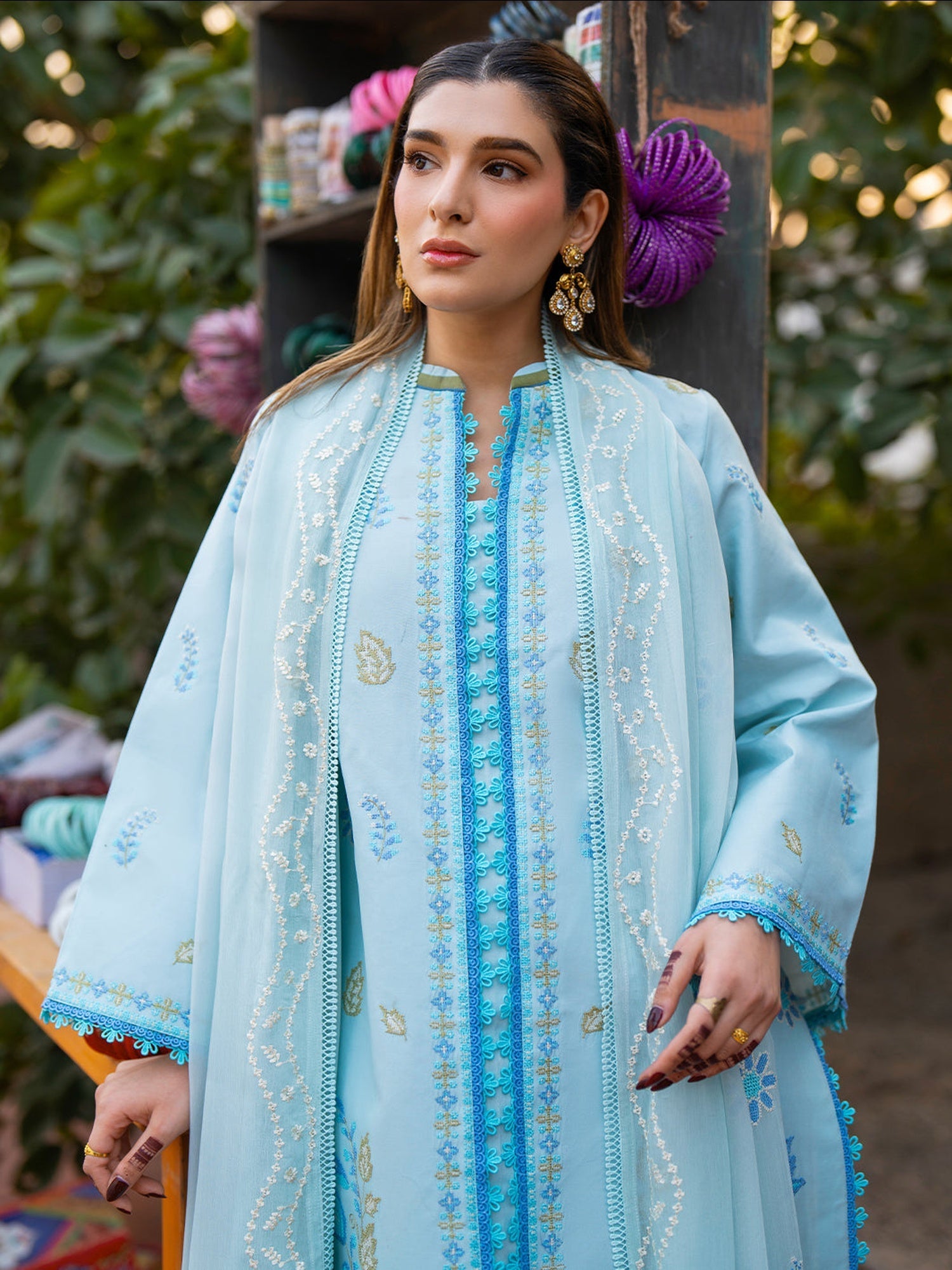 Blue Mahnur Satrangi Lawn '26 Embroidered Unstitched 3-Piece Suit-ST-02