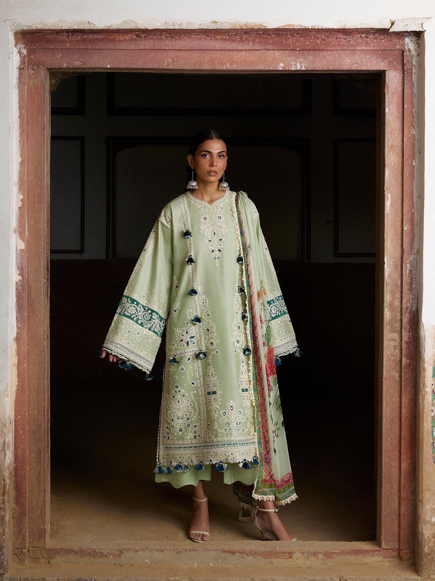 Mint Green Hussain Rehar Zan SS'26 Lawn Embroidered Unstitched 3-Piece Suit-Nane