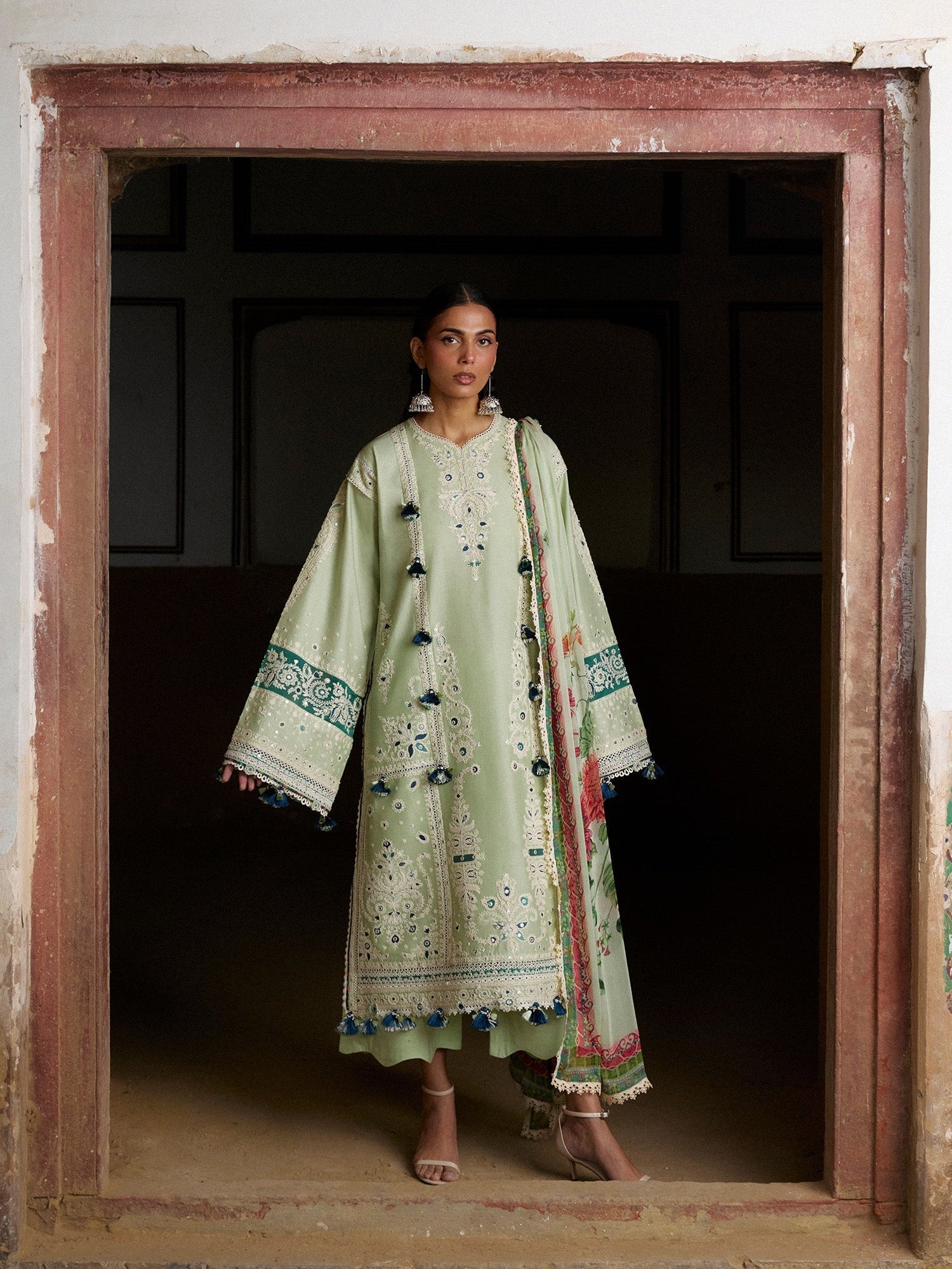 Mint Green Hussain Rehar Zan SS'26 Lawn Embroidered Unstitched 3-Piece Suit-Nane