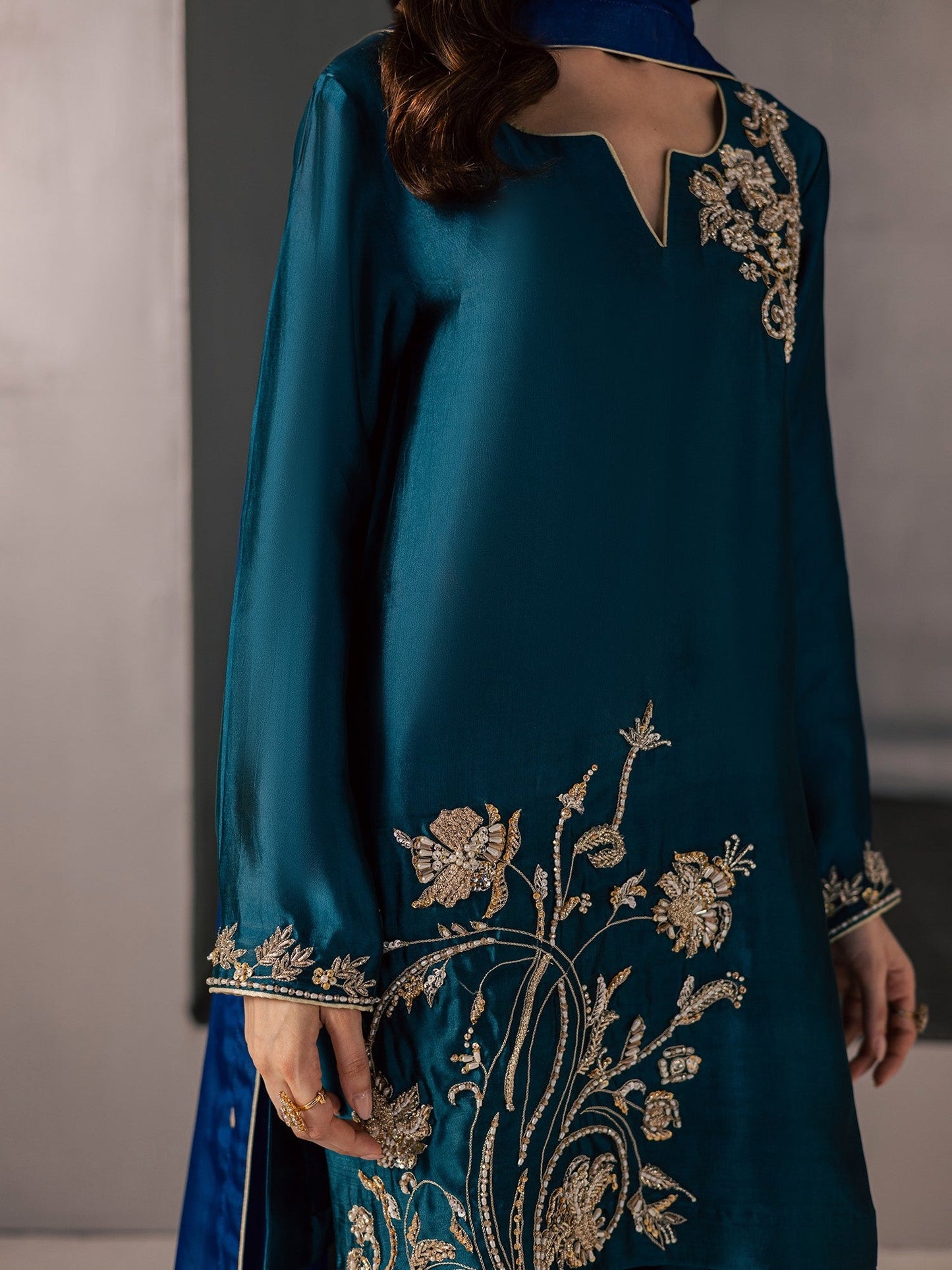 Blue Allure By IH Full Circle Tussel Silk Embroidered Stitched 3-Piece Suit-Flow