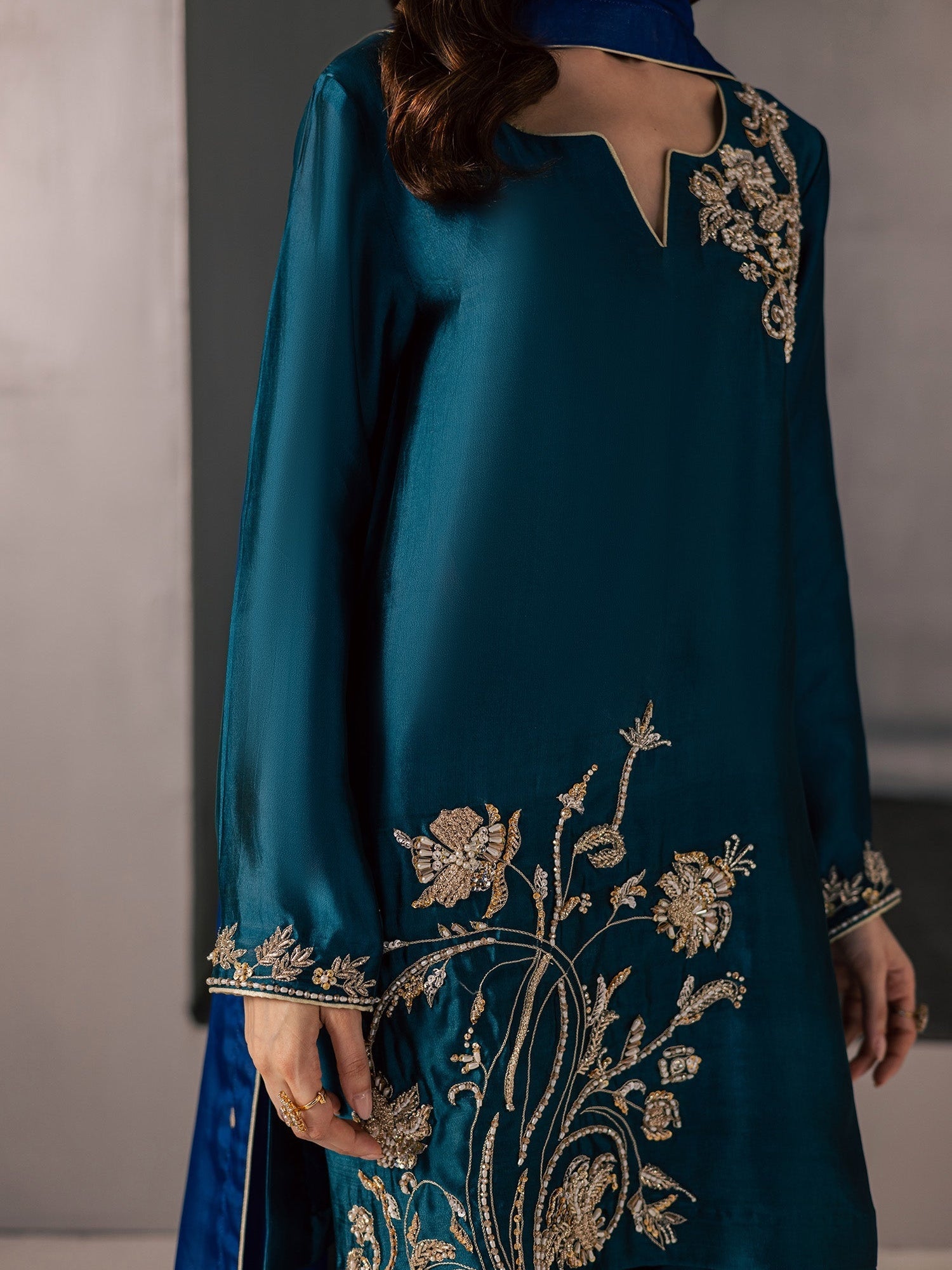 Blue Allure By IH Full Circle Tussel Silk Embroidered Stitched 3-Piece Suit-Flow