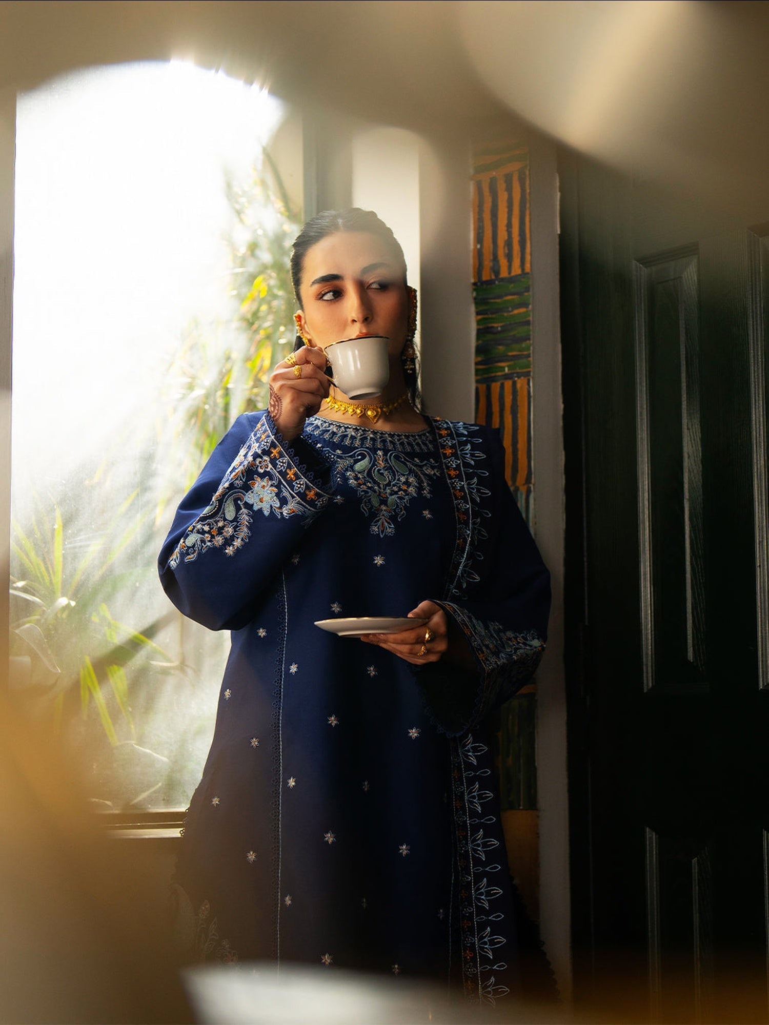 Blue Mahnur Satrangi Lawn'26 Embroidered Stitched 3-Piece Suit-ST-10