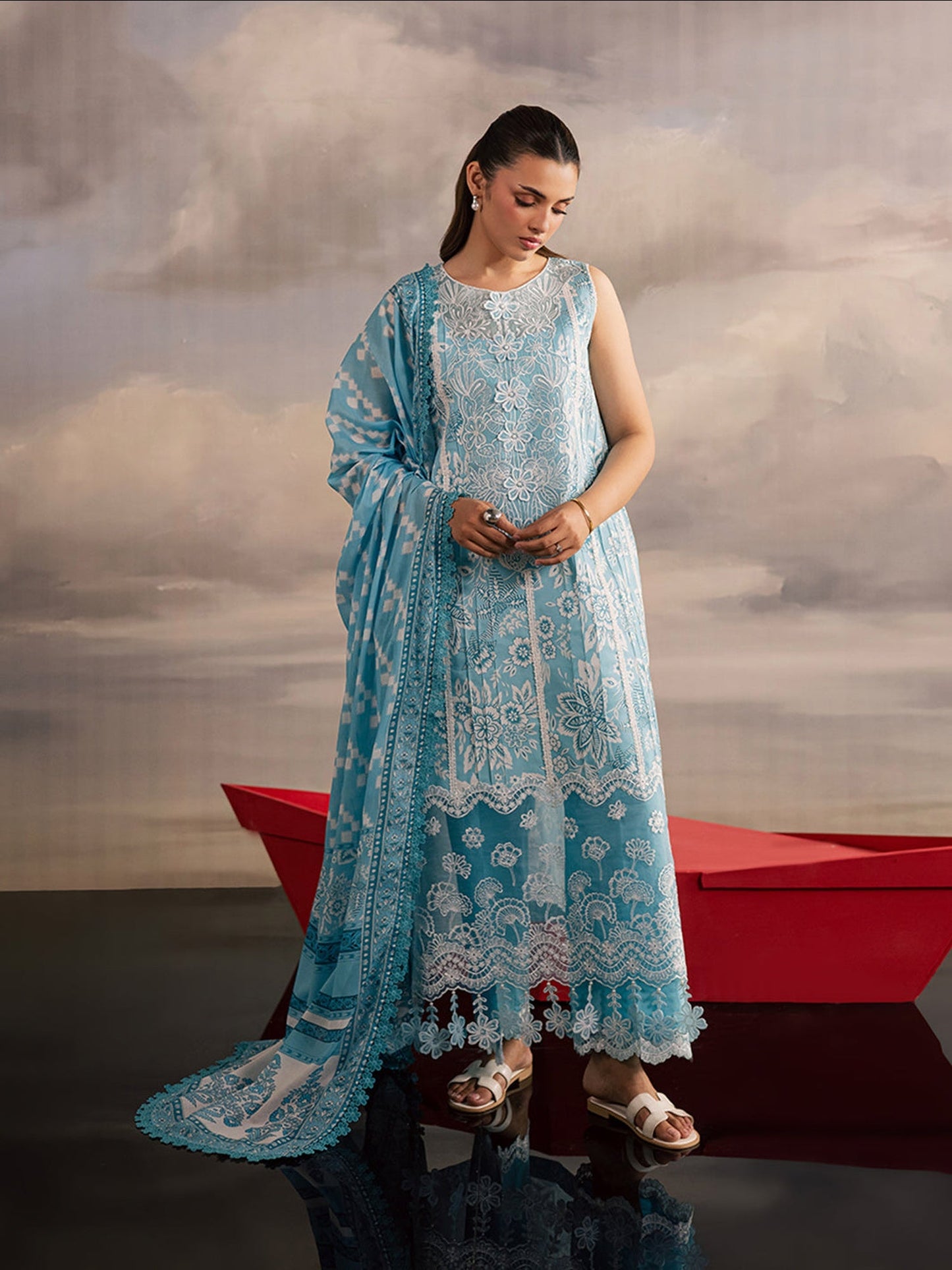 Aqua Blue Mahnur Afsana Lawn'26 Embroidered Unstitched 3-Piece Suit-AL-02