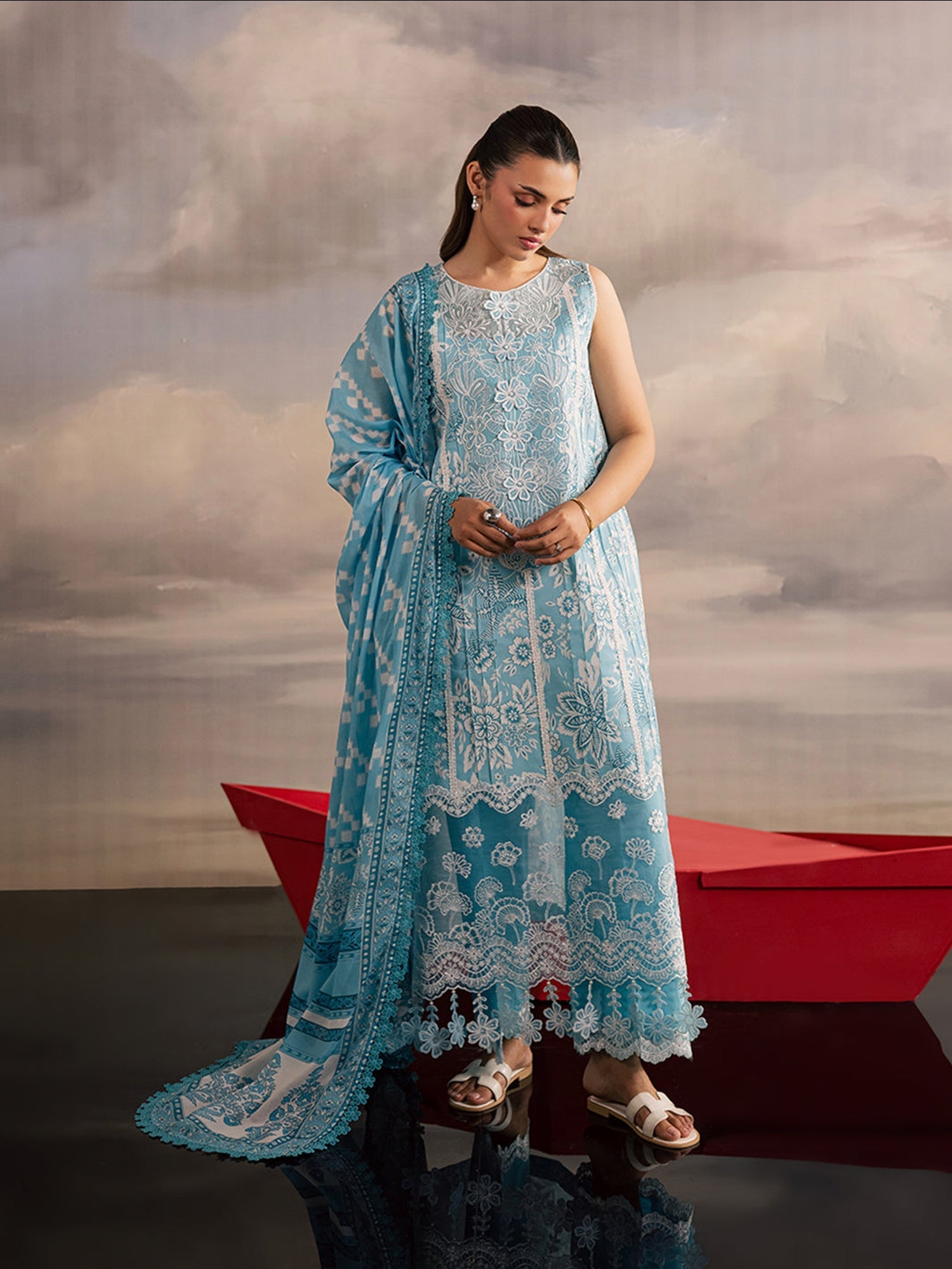 Aqua Blue Mahnur Afsana Lawn'26 Embroidered Unstitched 3-Piece Suit-AL-02