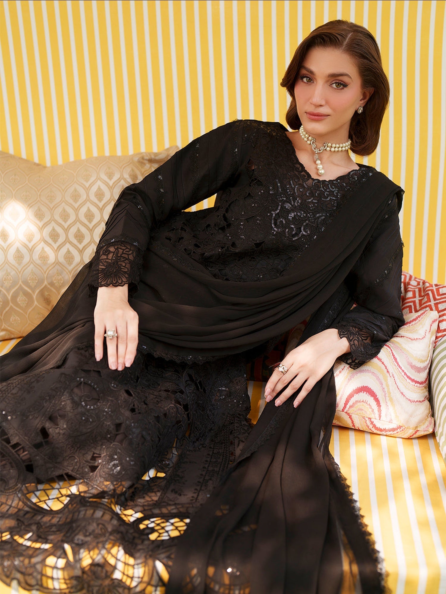 Black Mahnur Nilofer Luxury Lawn'26 Embroidered Unstitched 3-Piece Suit-NL-14