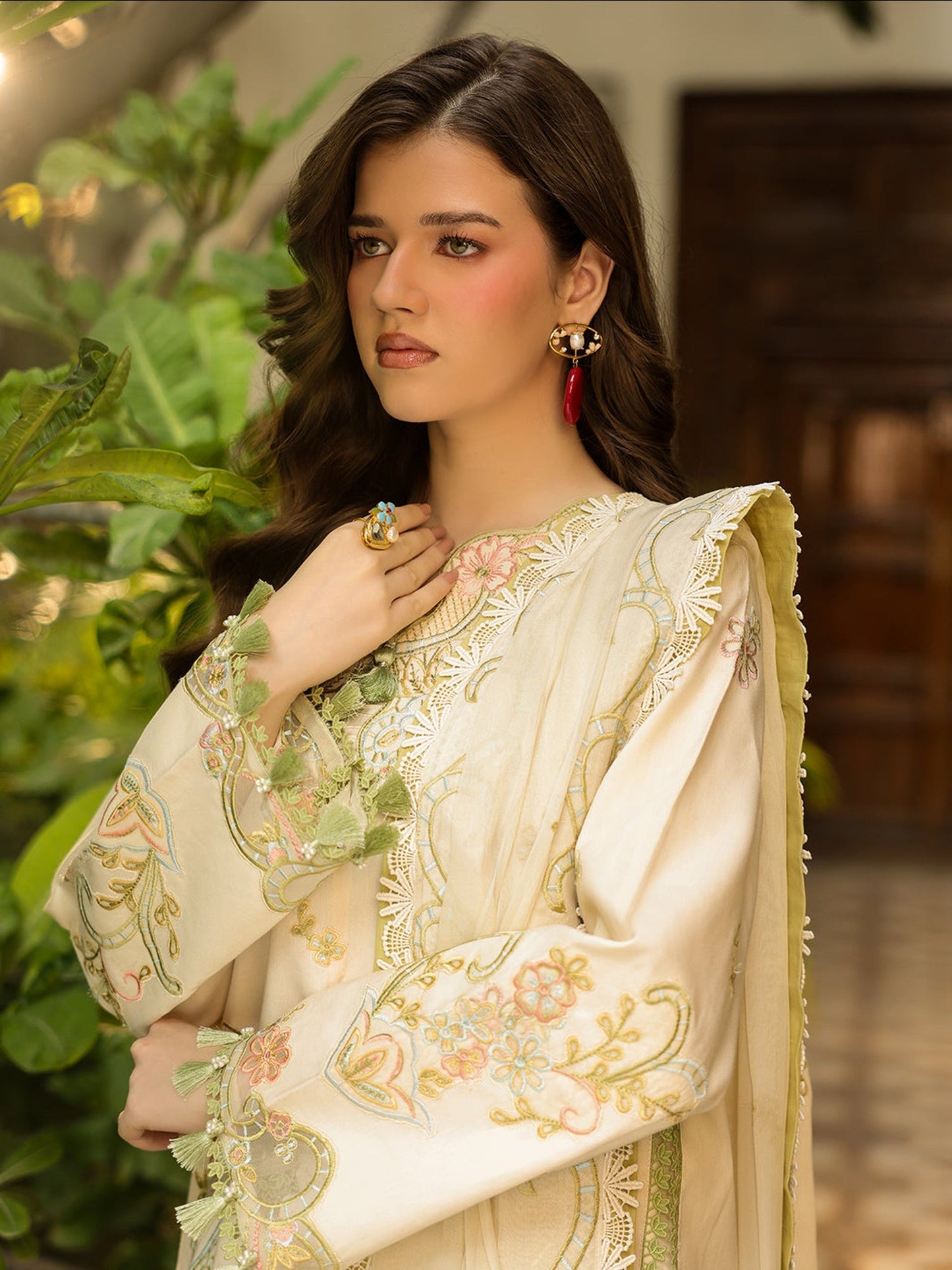Cream-Mahnur Shanaya Lawn Vol 2 Embroidered Stitched 3-Piece Suit-SH-11
