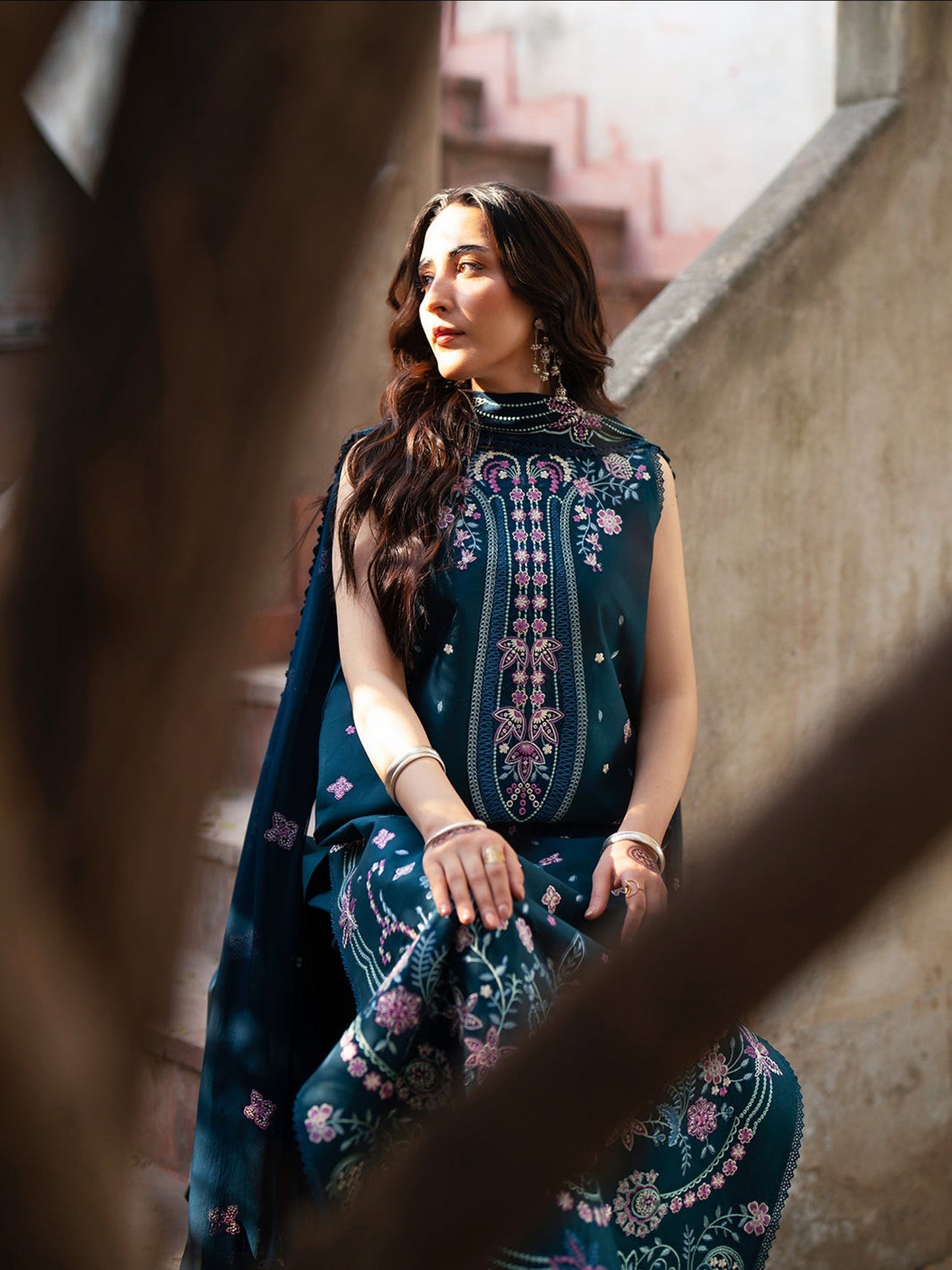 Blue Mahnur Satrangi Lawn'26 Embroidered Stitched 3-Piece Suit-ST-03