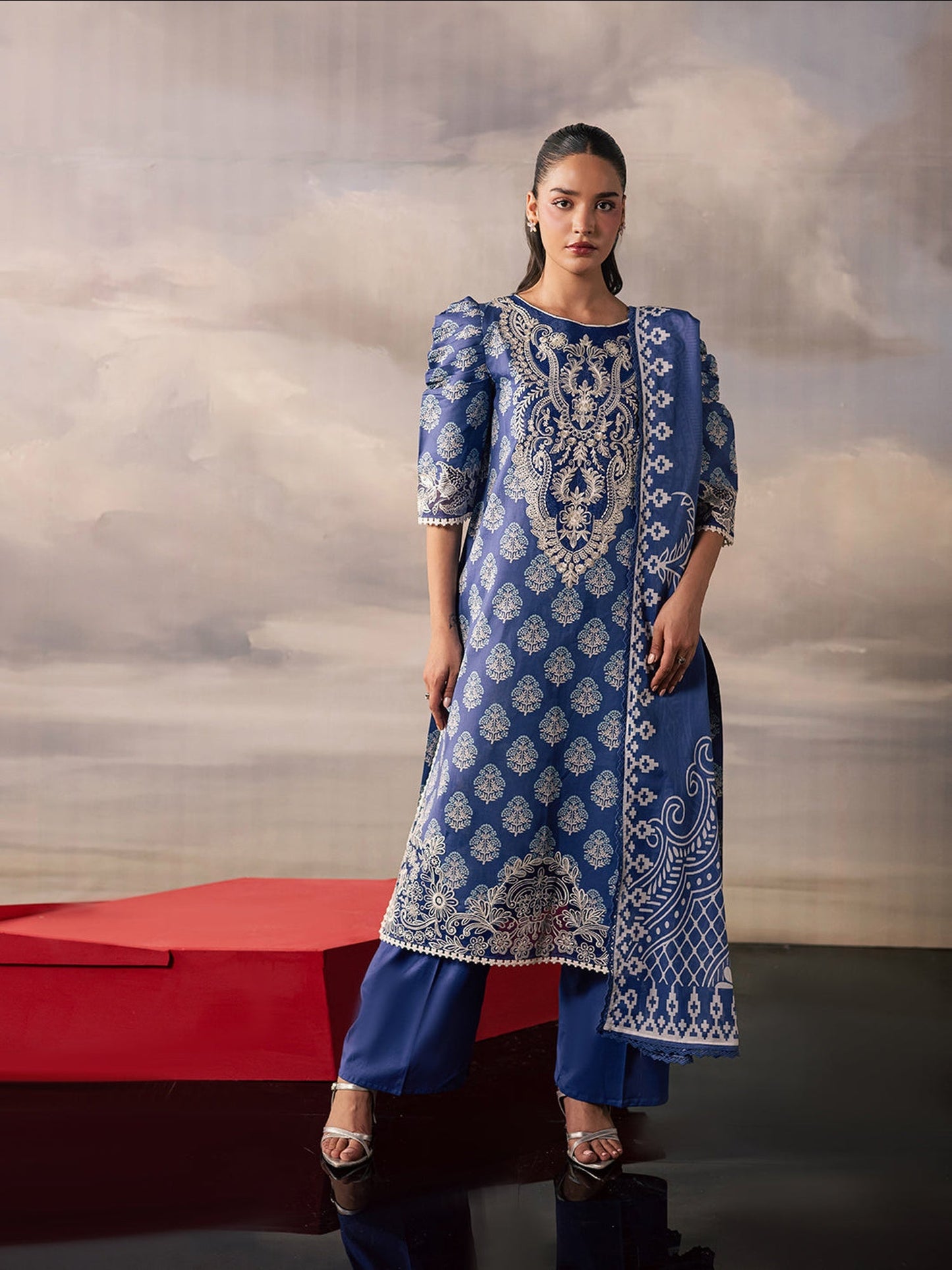Blue Mahnur Afsana Lawn'26 Embroidered Stitched 3-Piece Suit-AL-04