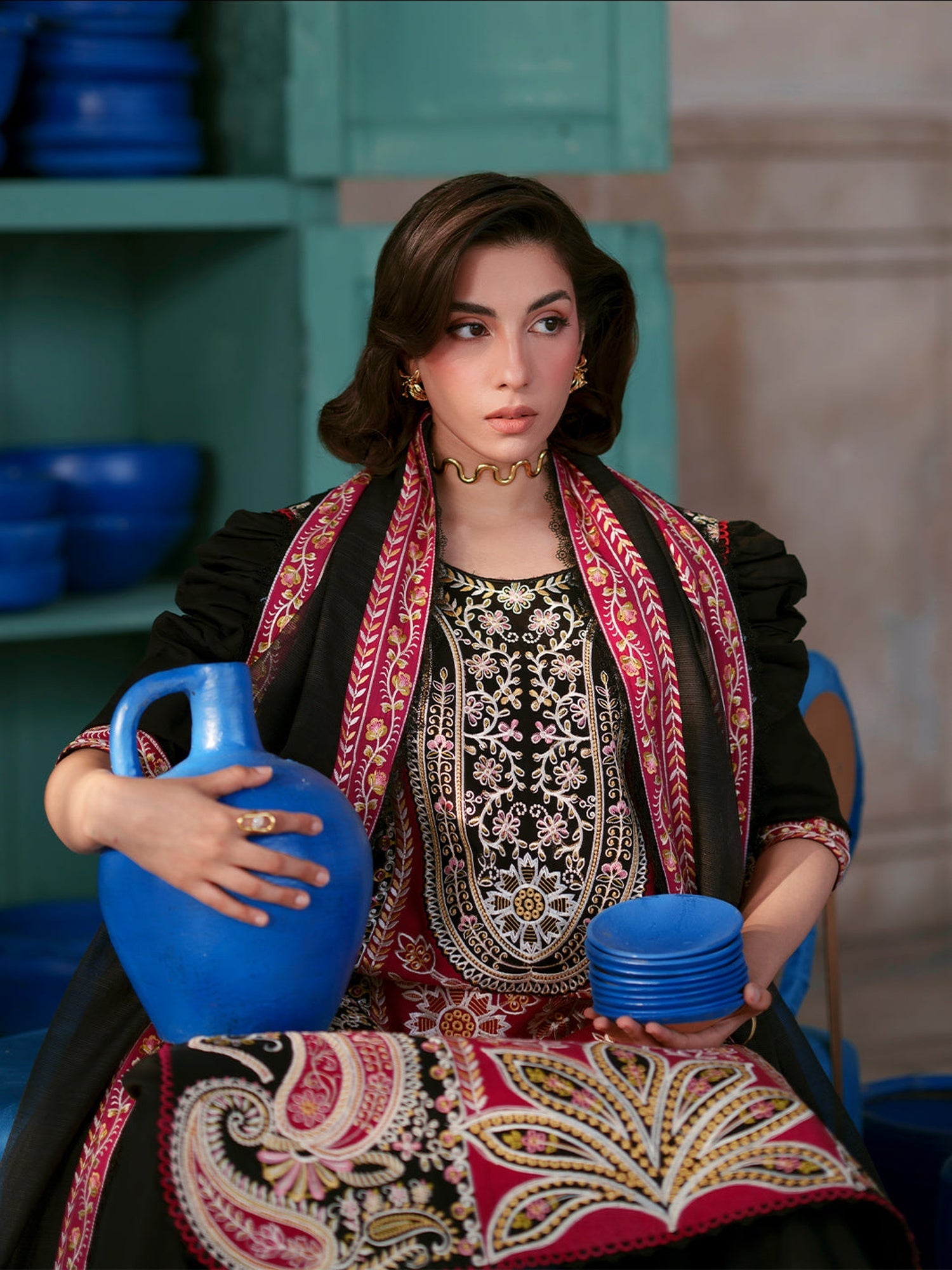 Black Mahnur Nilofer Luxury Lawn'26 Embroidered Stitched 3-Piece Suit-NL-12
