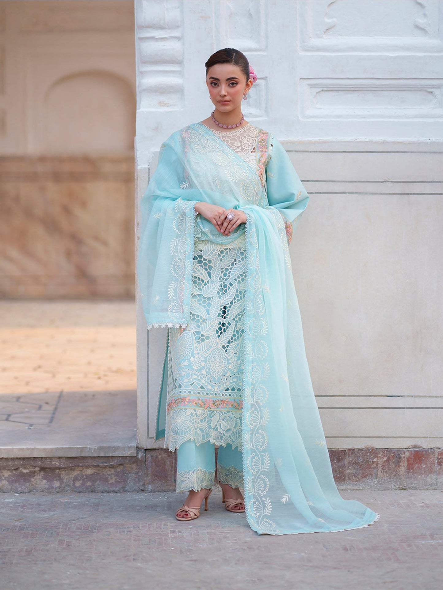 Blue Mahnur Nilofer Luxury Lawn'26 Embroidered Stitched 3-Piece Suit-NL-03