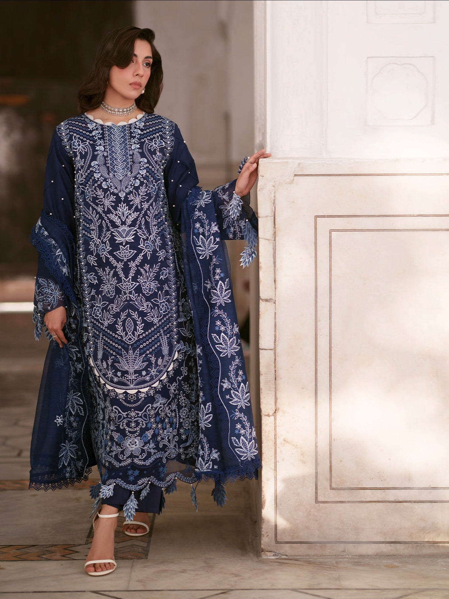 Blue Mahnur  Nilofer Luxury Lawn'26 Embroidered Unstitched 3-Piece Suit-NL-04