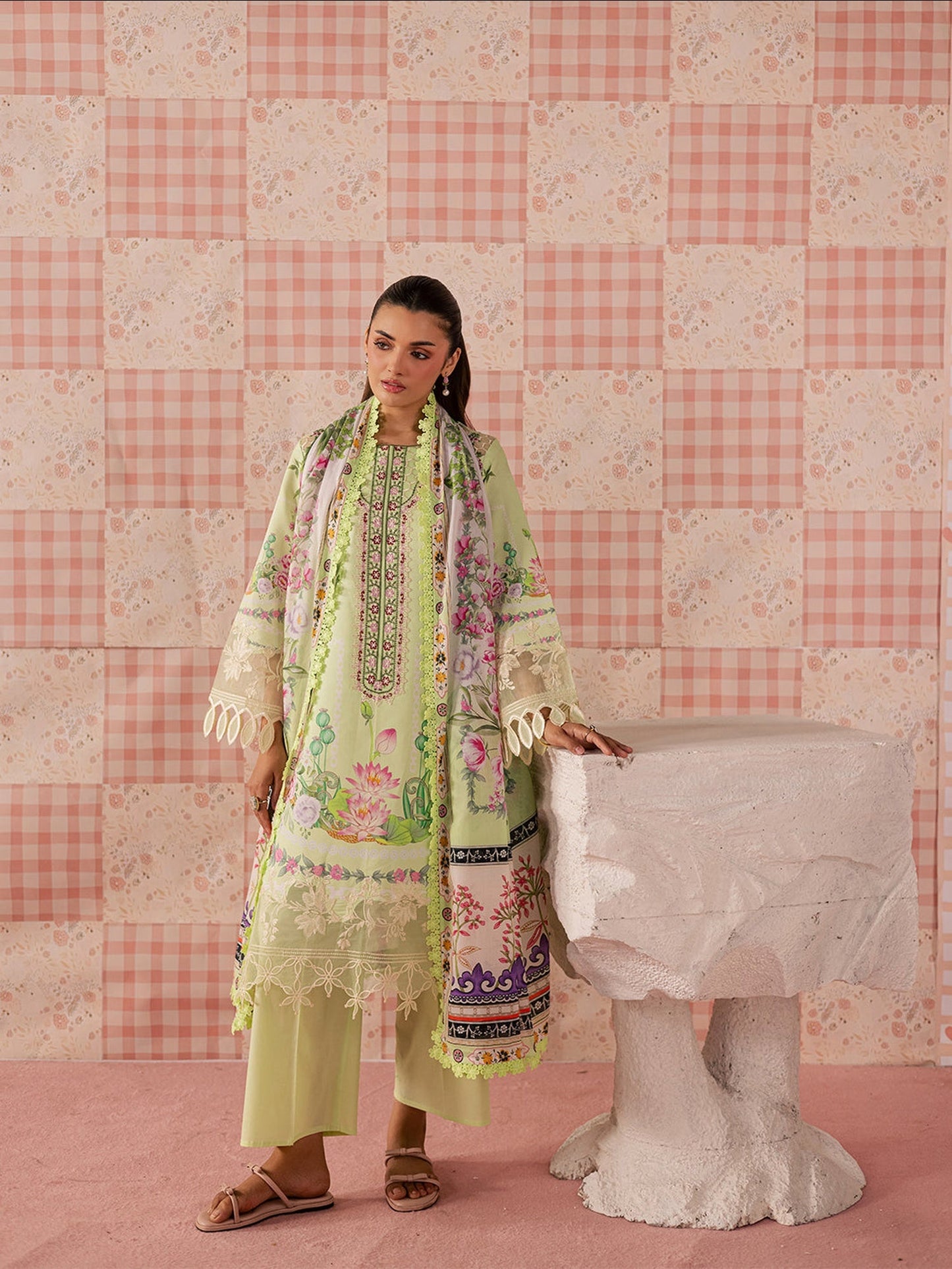 Pistachio Mahnur Afsana Lawn'26 Embroidered Unstitched 3-Piece Suit-AL-01
