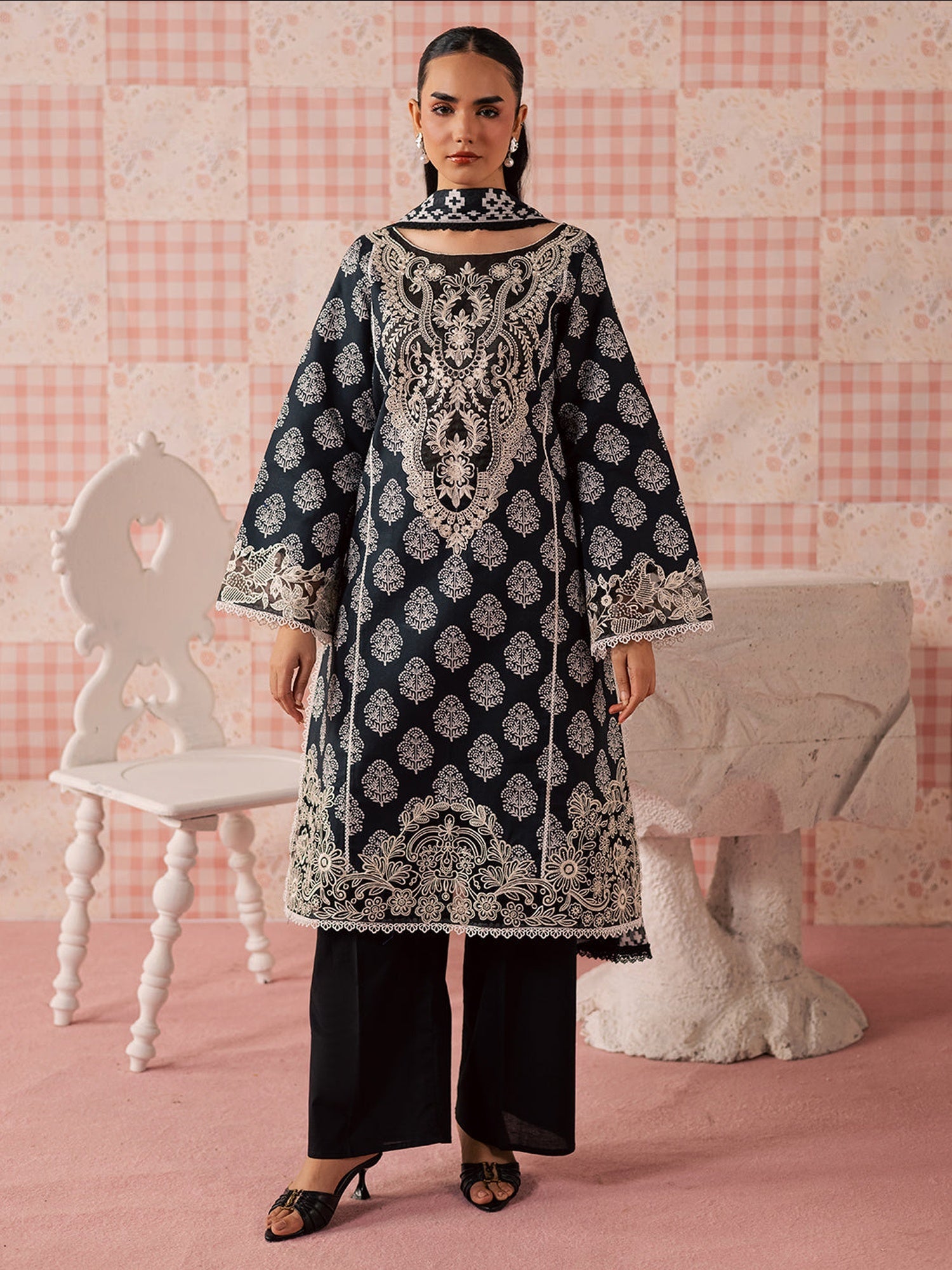 Black Mahnur Afsana Lawn'26 Embroidered Unstitched 3-Piece Suit-AL-05
