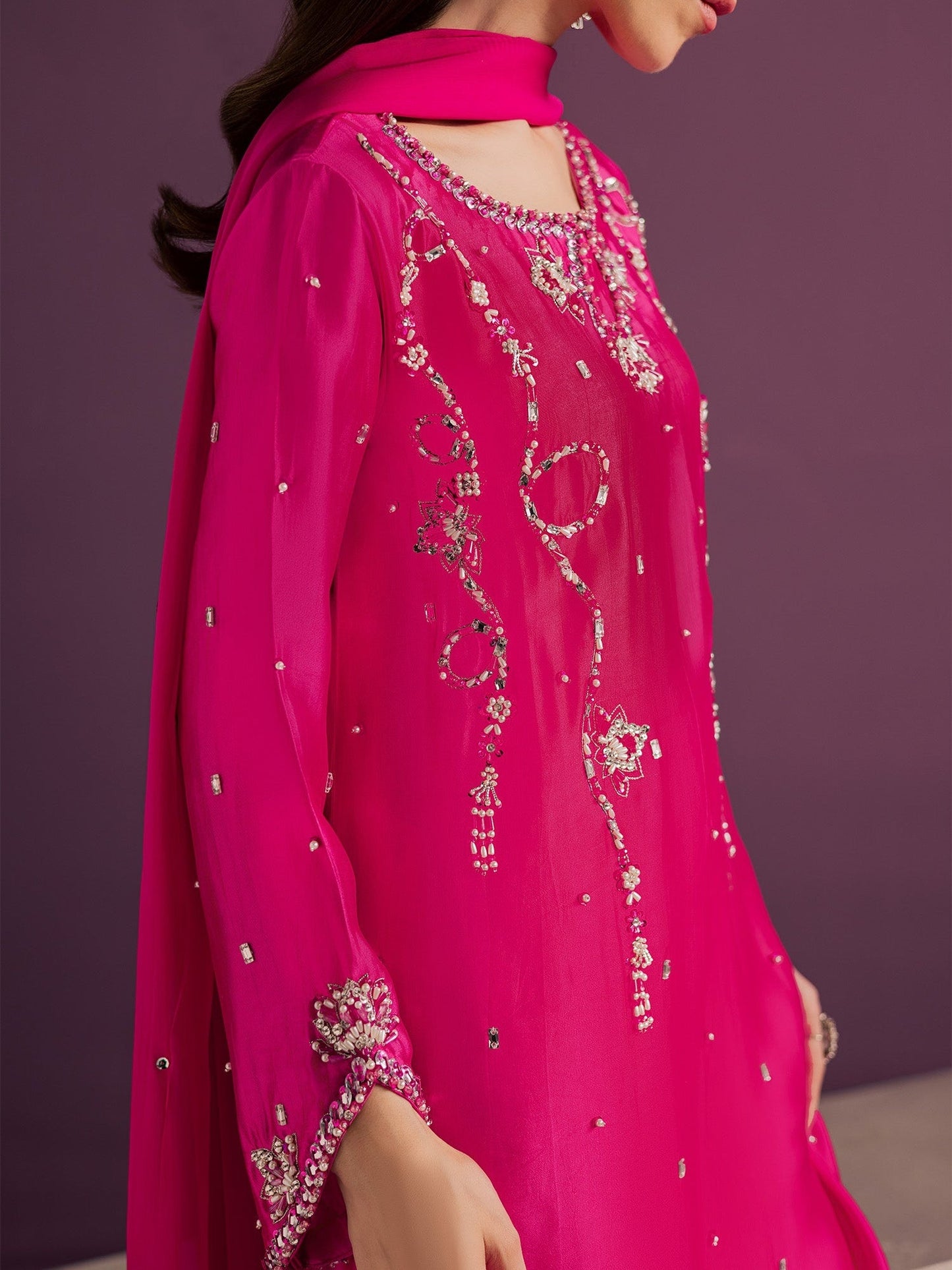Pink Allure By IH Full Circle Tussel Silk Embroidered Kaftan Set-Orbit