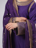Purple MAK Fashion Noor Luxe Raw Silk Embroidered Stitched 3-Piece Suit-Zarkaash
