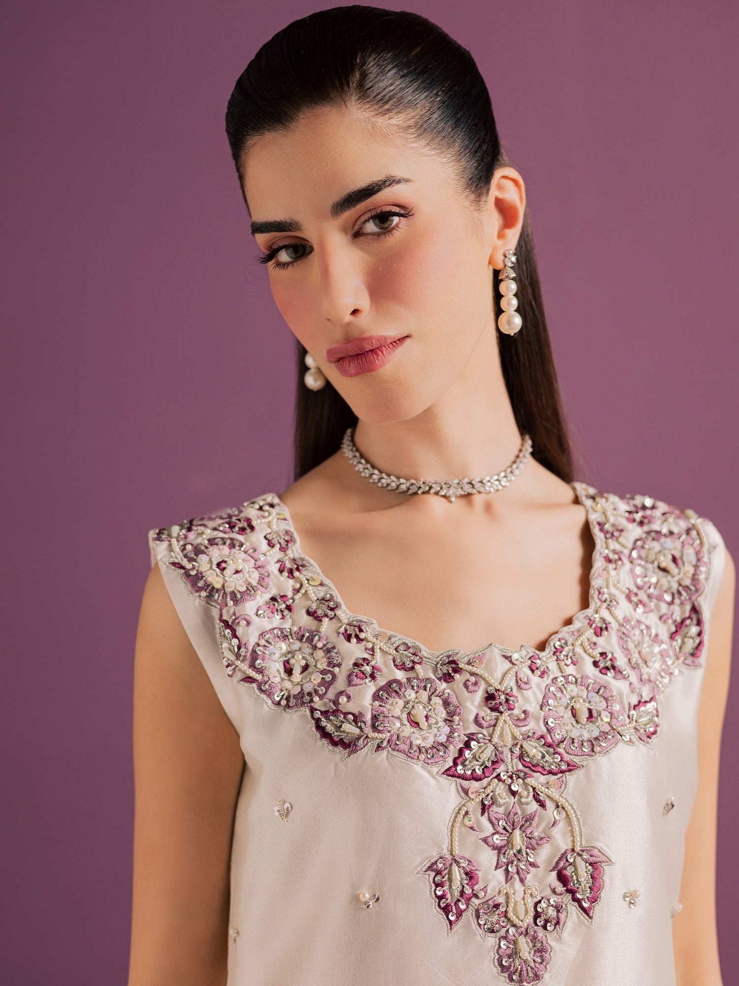 White Allure By IH Full Circle Tussel Silk Embellished Stitched 3-Piece Suit-Echo