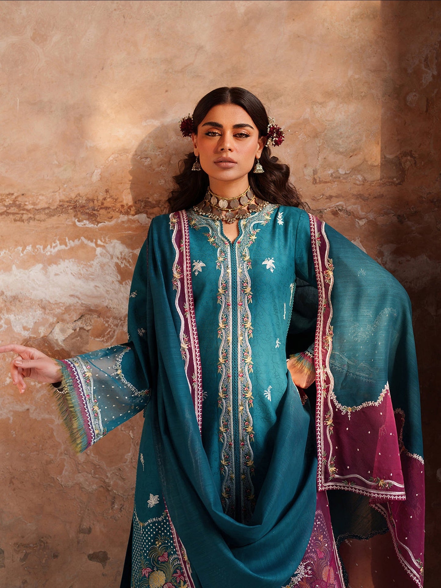 Blue Binilyas Suroor Lawn'26 Embroidered Unstitched 3-Piece Suit-243-B