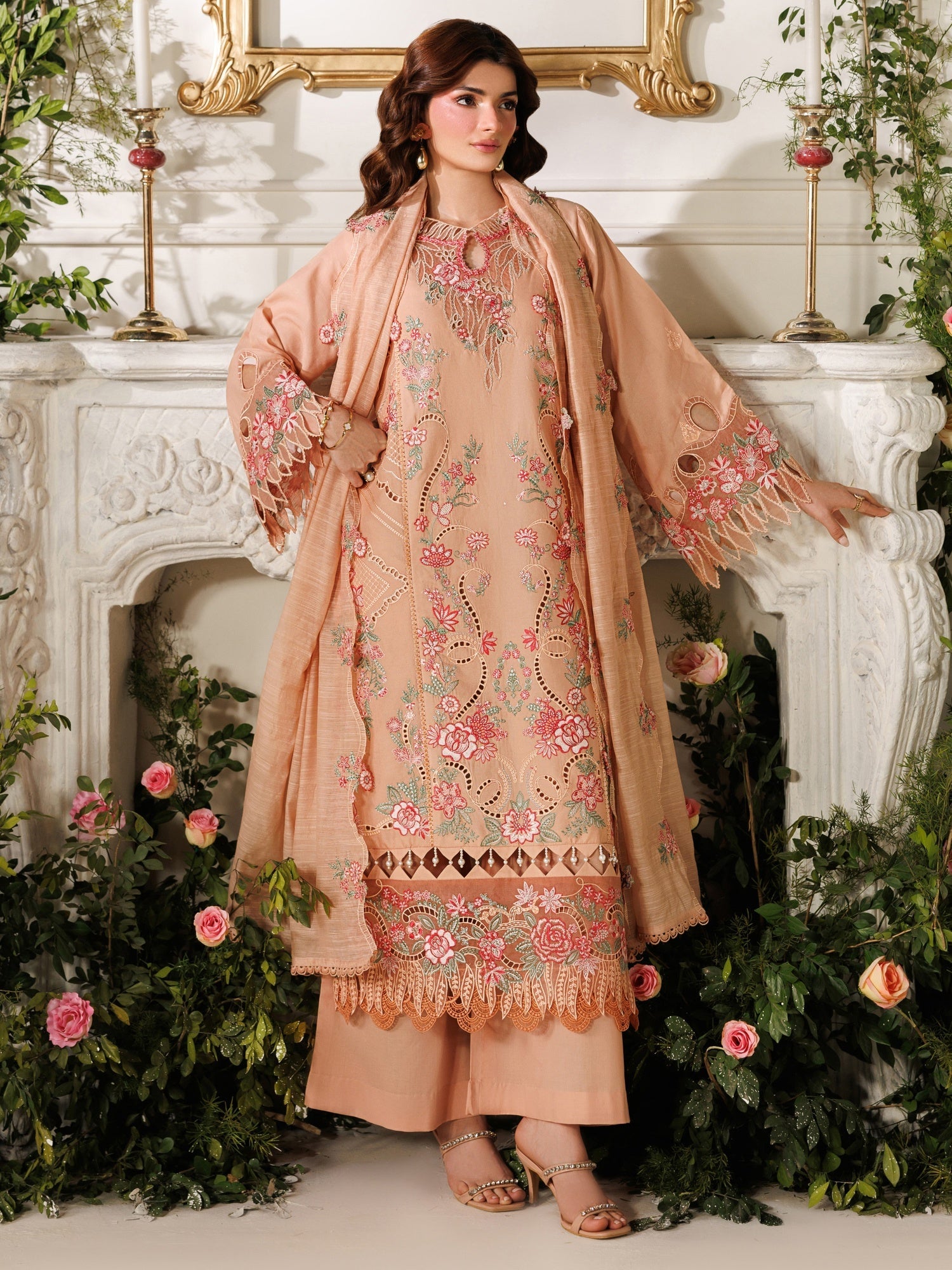 Peach Parishay Marbella Summer Lawn‘26 Embroidered Unstitched 3-Piece Suit-MB-09