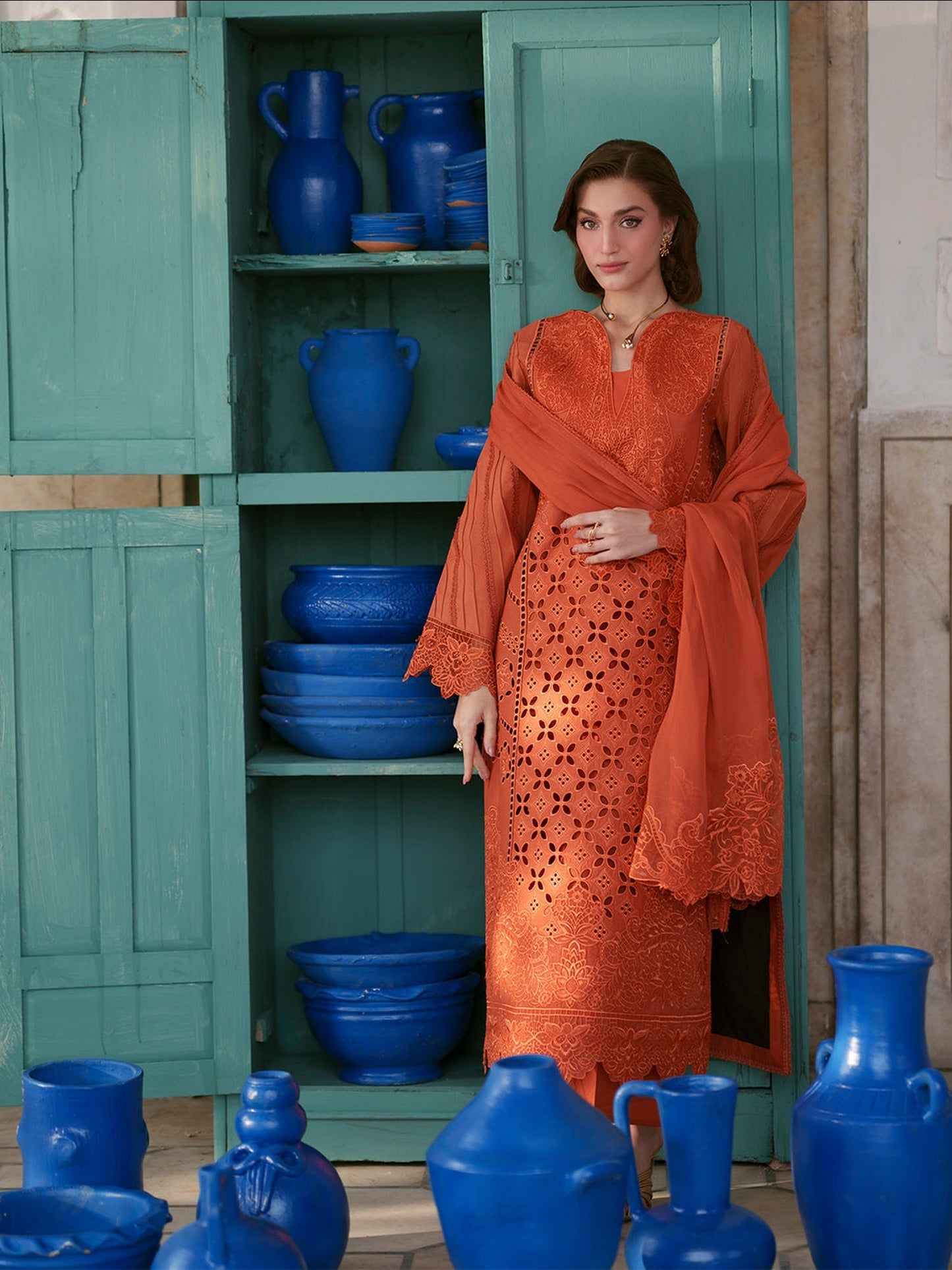 Orange Mahnur Nilofer Luxury Lawn'26 Embroidered Unstitched 3-Piece Suit-NL-11