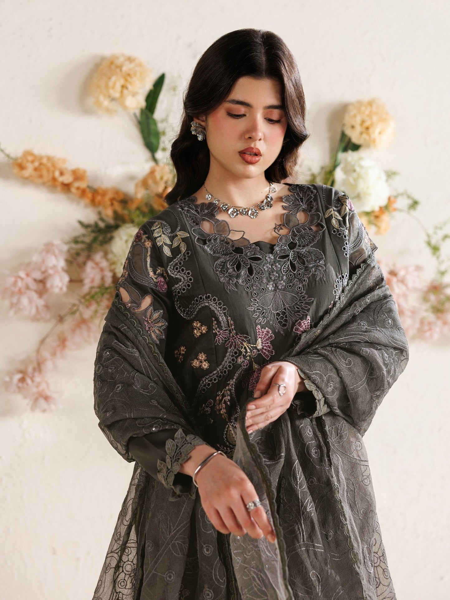 Grey Parishay Marbella Summer Lawn‘26 Embroidered Unstitched 3-Piece Suit-MB-14