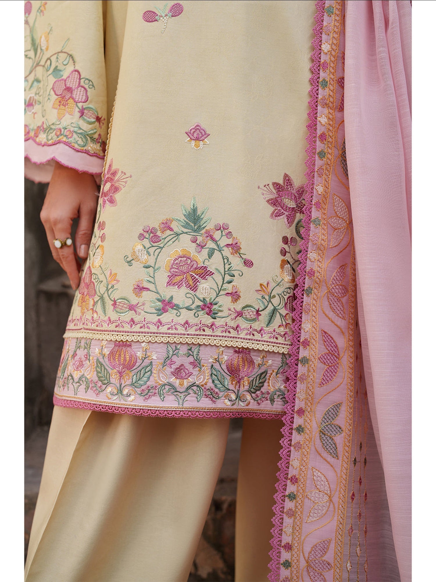 Yellow Binilyas Suroor Lawn'26 Embroidered Unstitched 3-Piece Suit-247-B
