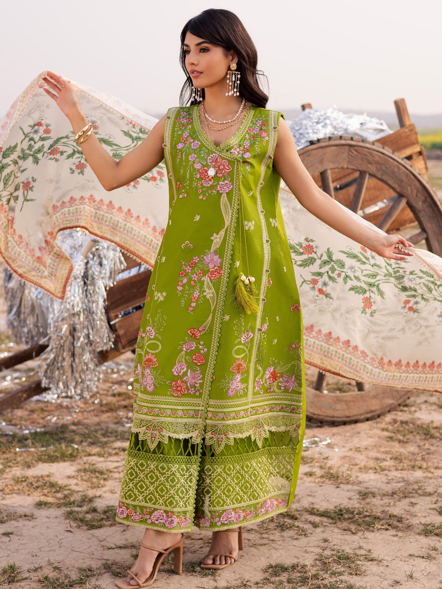 Mint Green Parishay Dil e Raqsam Lawn'26 Embroidered Unstitched 3-Piece Suit-DR-09