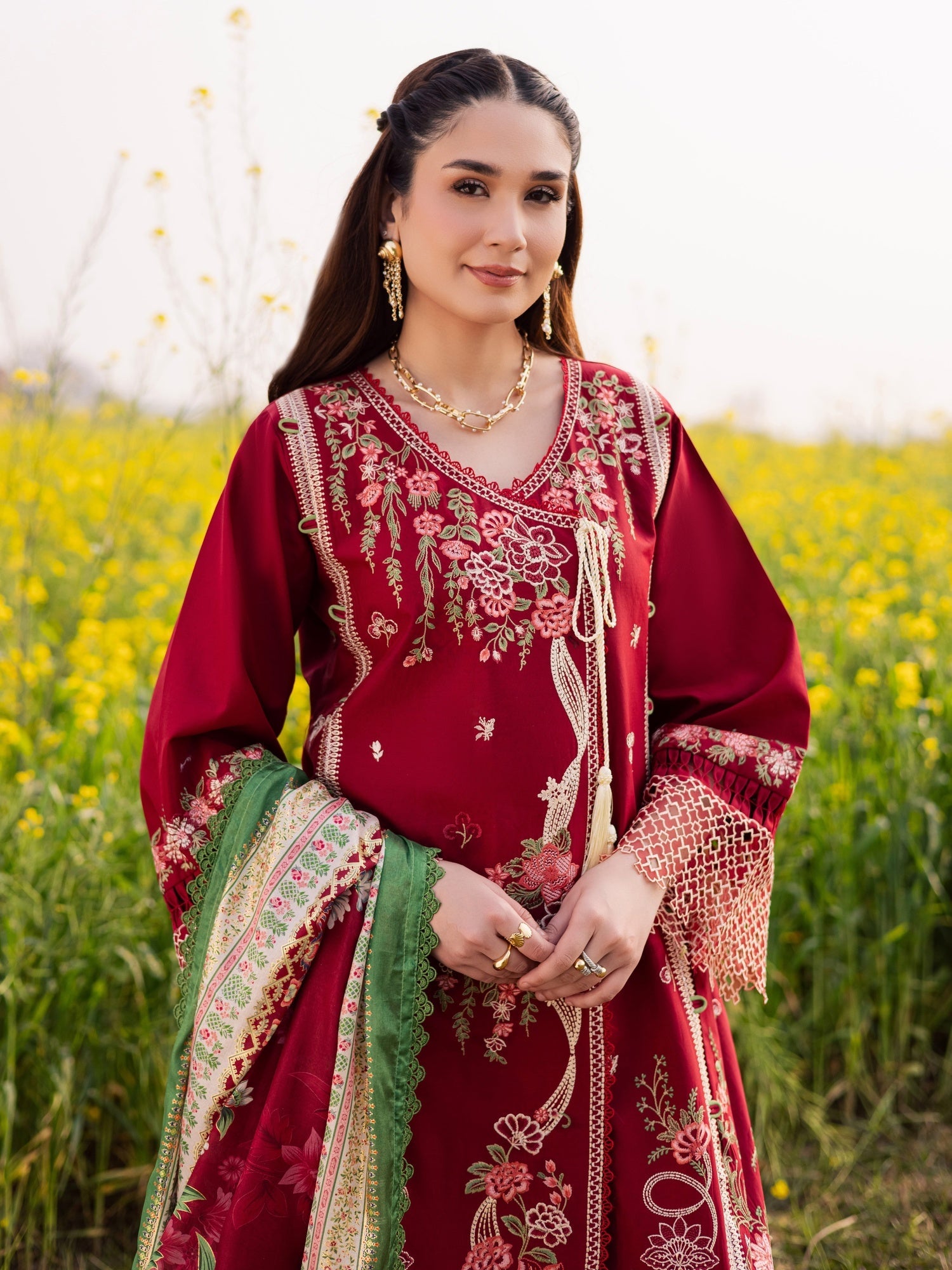 Maroon Parishay Dil e Raqsam Lawn'26 Embroidered Unstitched 3-Piece Suit-DQ-10