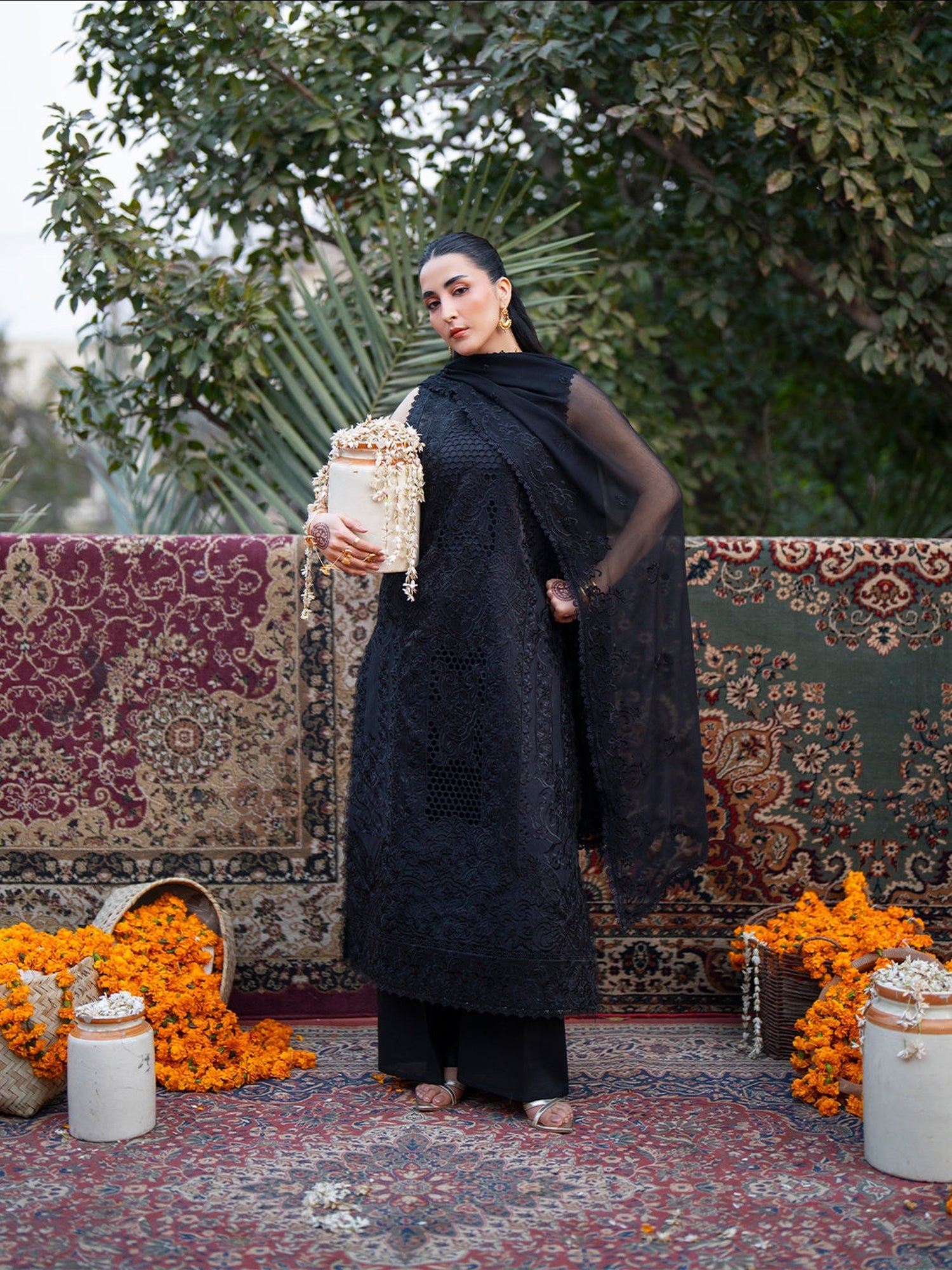 Black Mahnur Satrangi Lawn'26 Embroidered Stitched 3-Piece Suit-ST-12