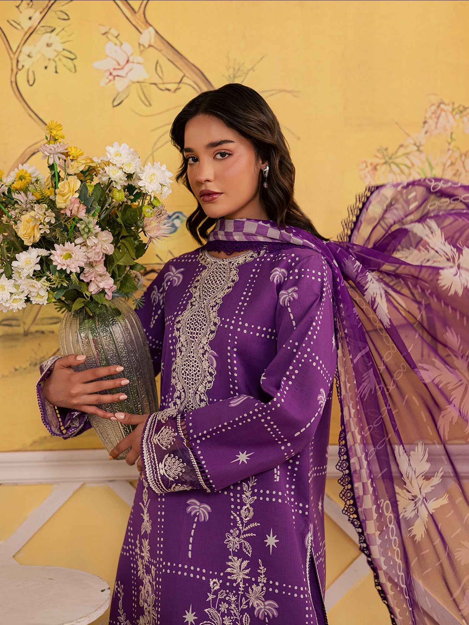 Purple Mahnur Jahaan Lawn'26 Embroidered Unstitched 3-Piece Suit-MJ-03