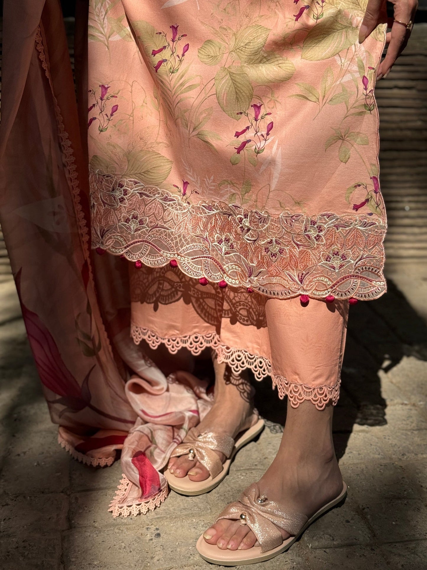 Peach Sehrish Kanwal Festive Print'26 Lawn Embroidered Stitched 3-Piece Suit-Crown