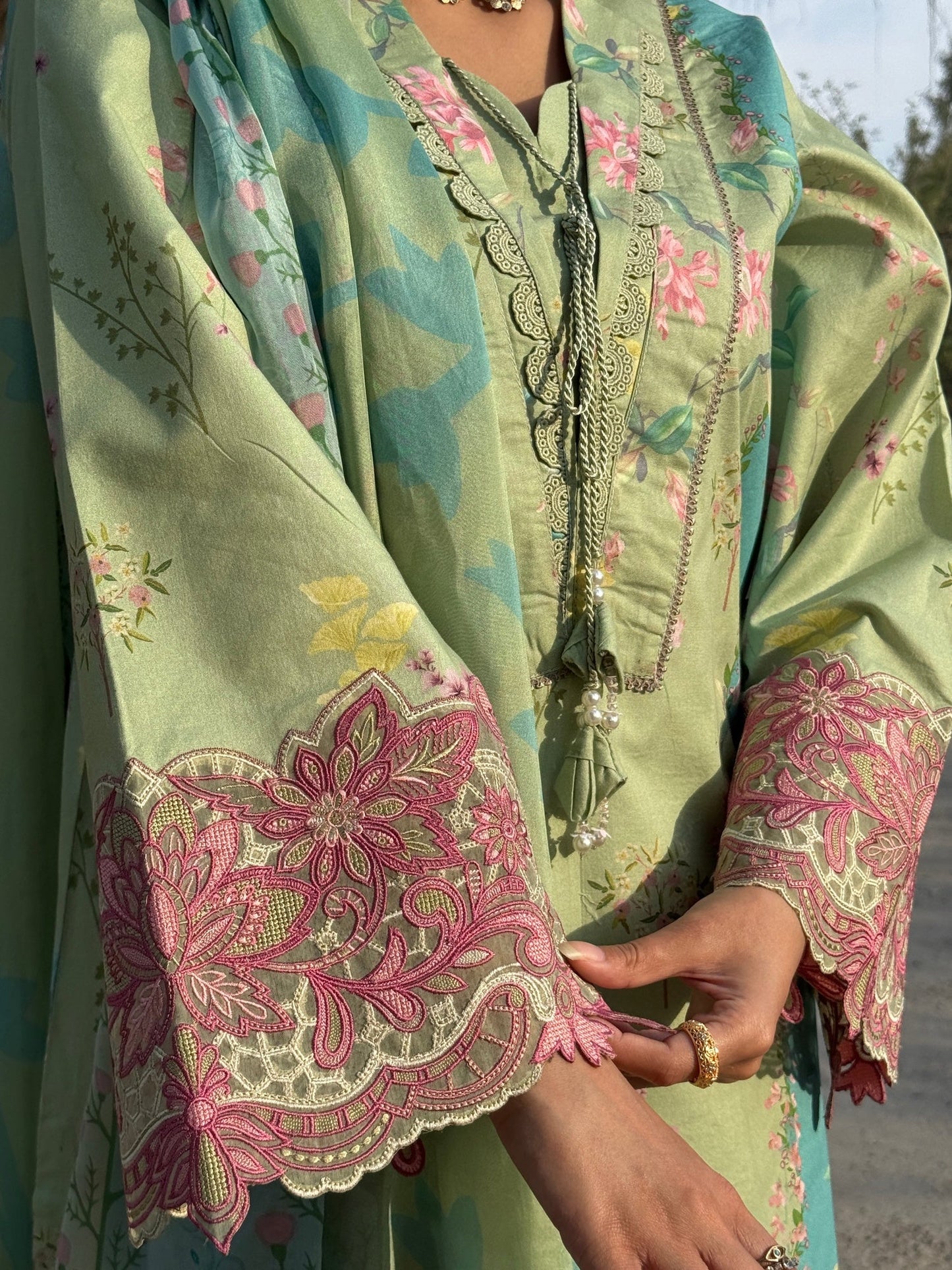 Pistachio Sehrish Kanwal Festive Print'26 Lawn Embroidered Stitched 3-Piece Suit-Nayra
