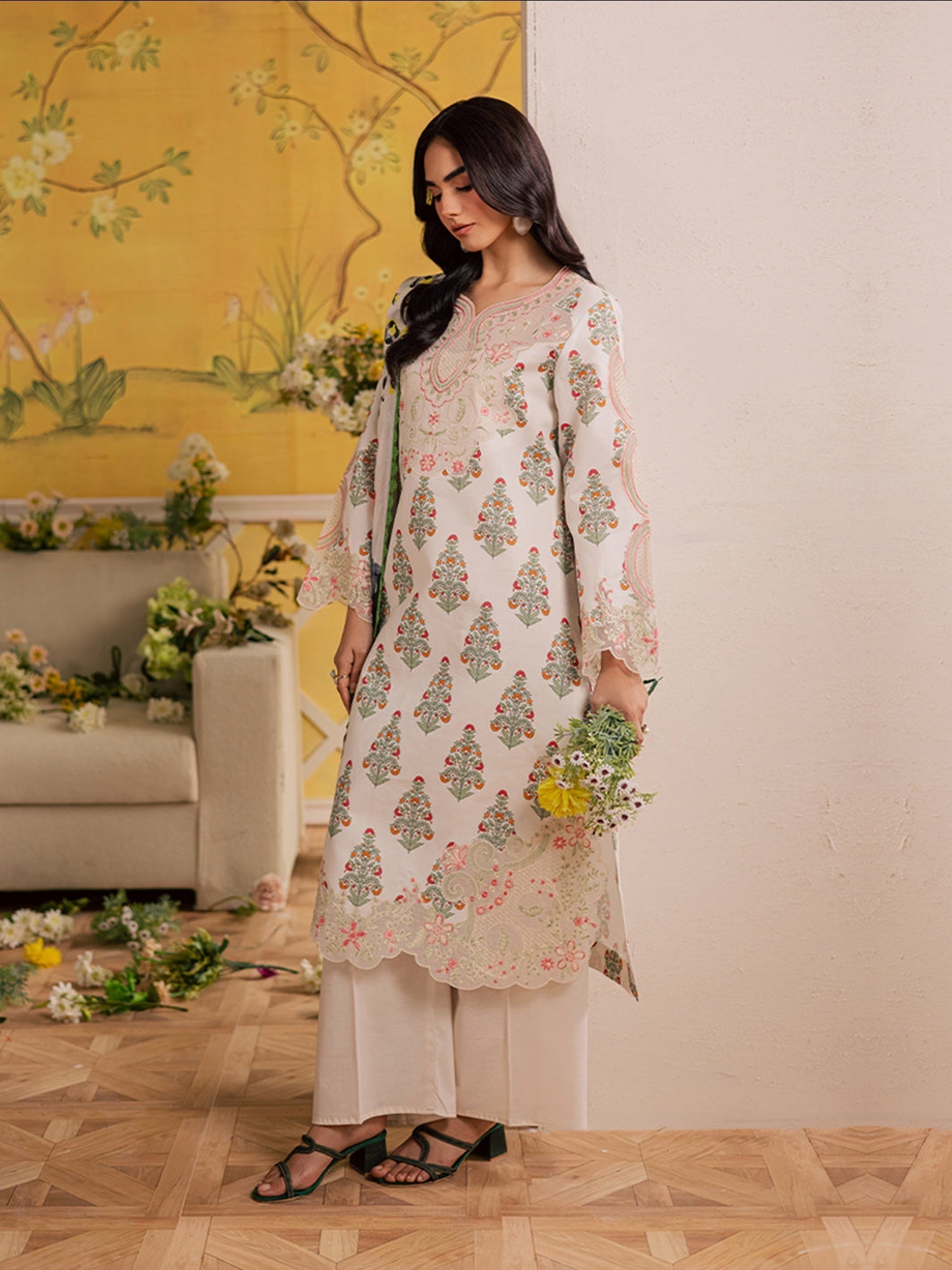 Ivory Mahnur Afsana Lawn'26 Embroidered Unstitched 3-Piece Suit-AL-08