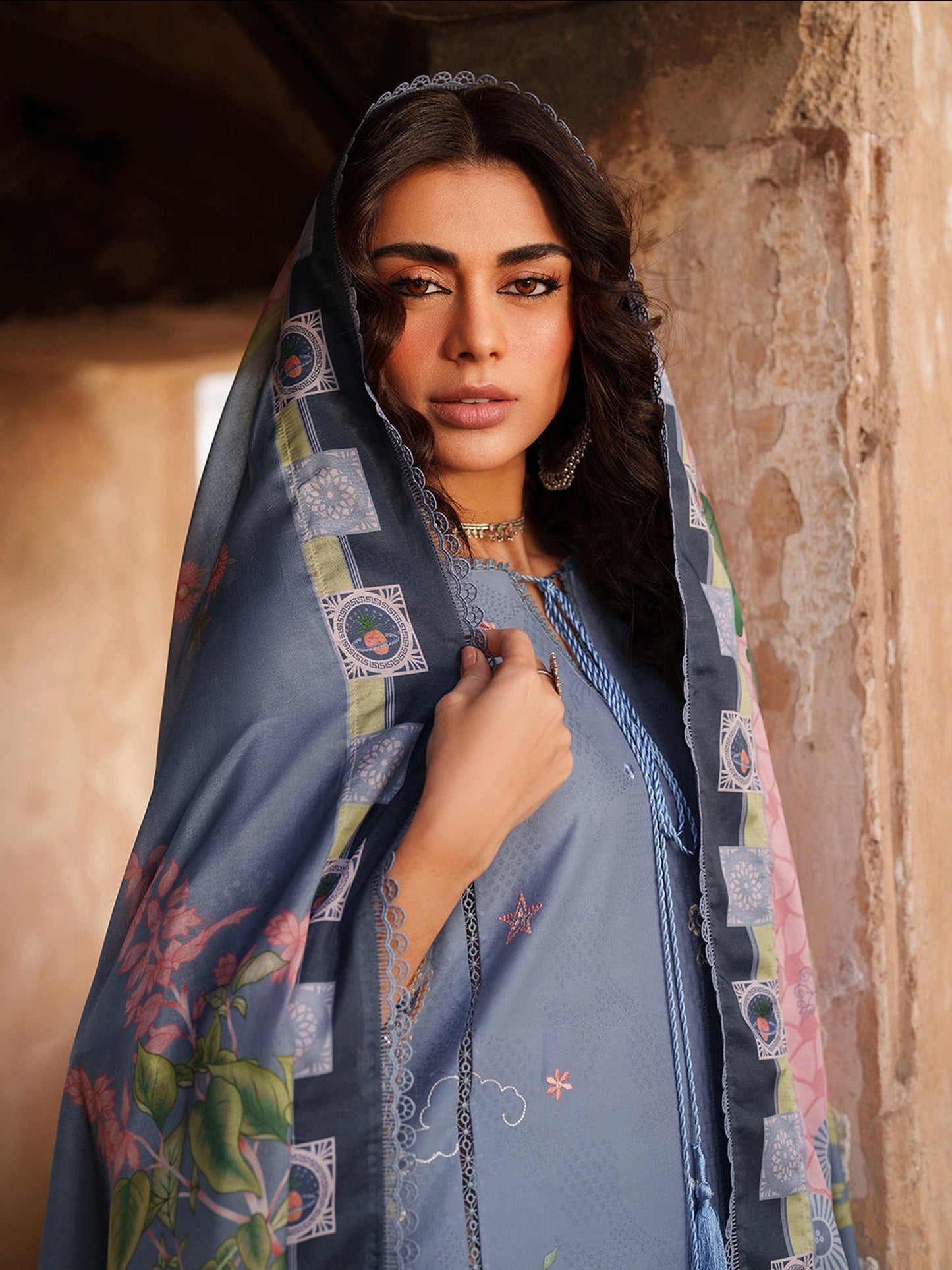 Blue Binilyas Suroor Lawn'26 Embroidered Unstitched 3-Piece Suit-242-B