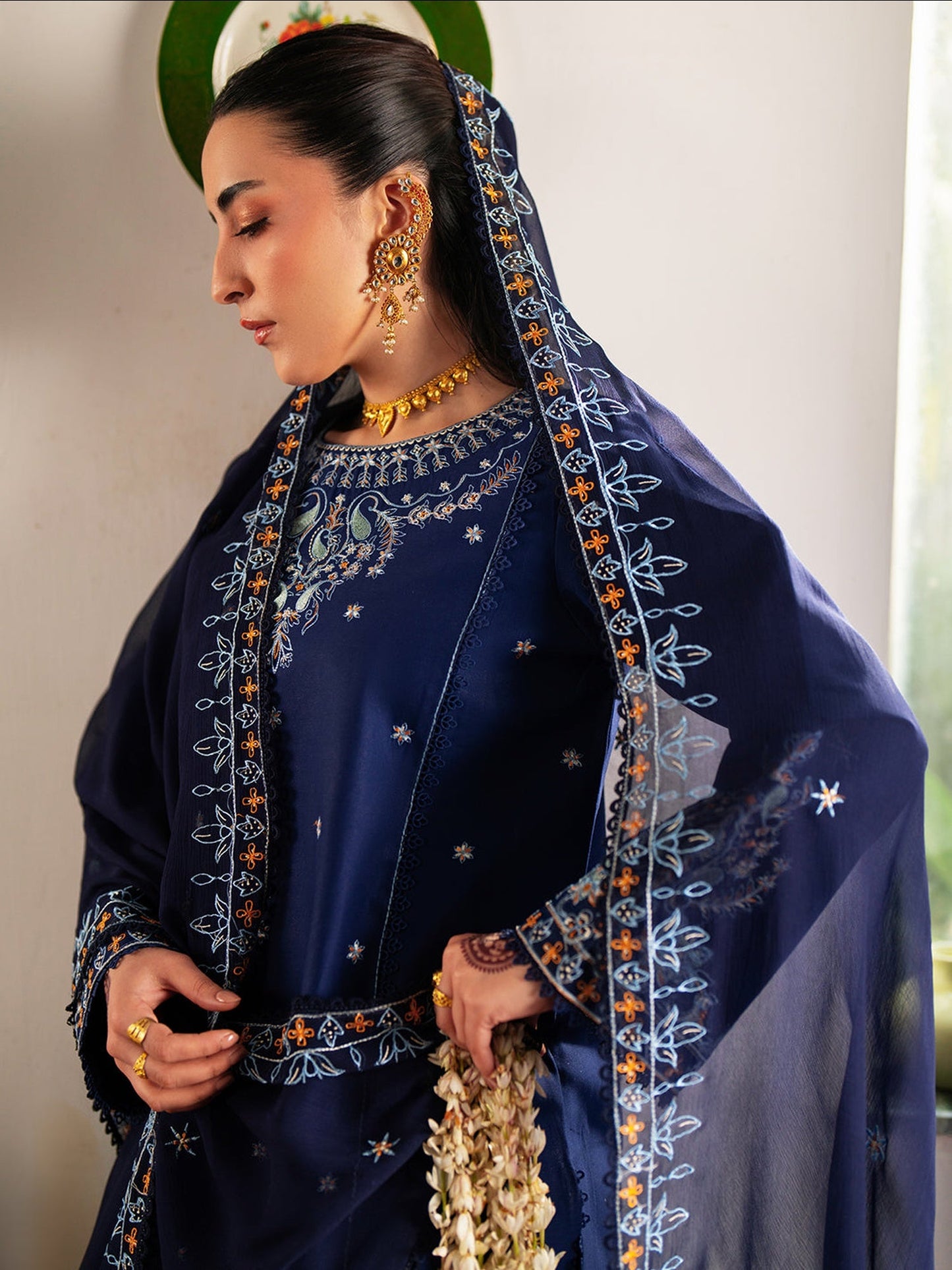 Blue Mahnur Satrangi Lawn'26 Embroidered Stitched 3-Piece Suit-ST-10