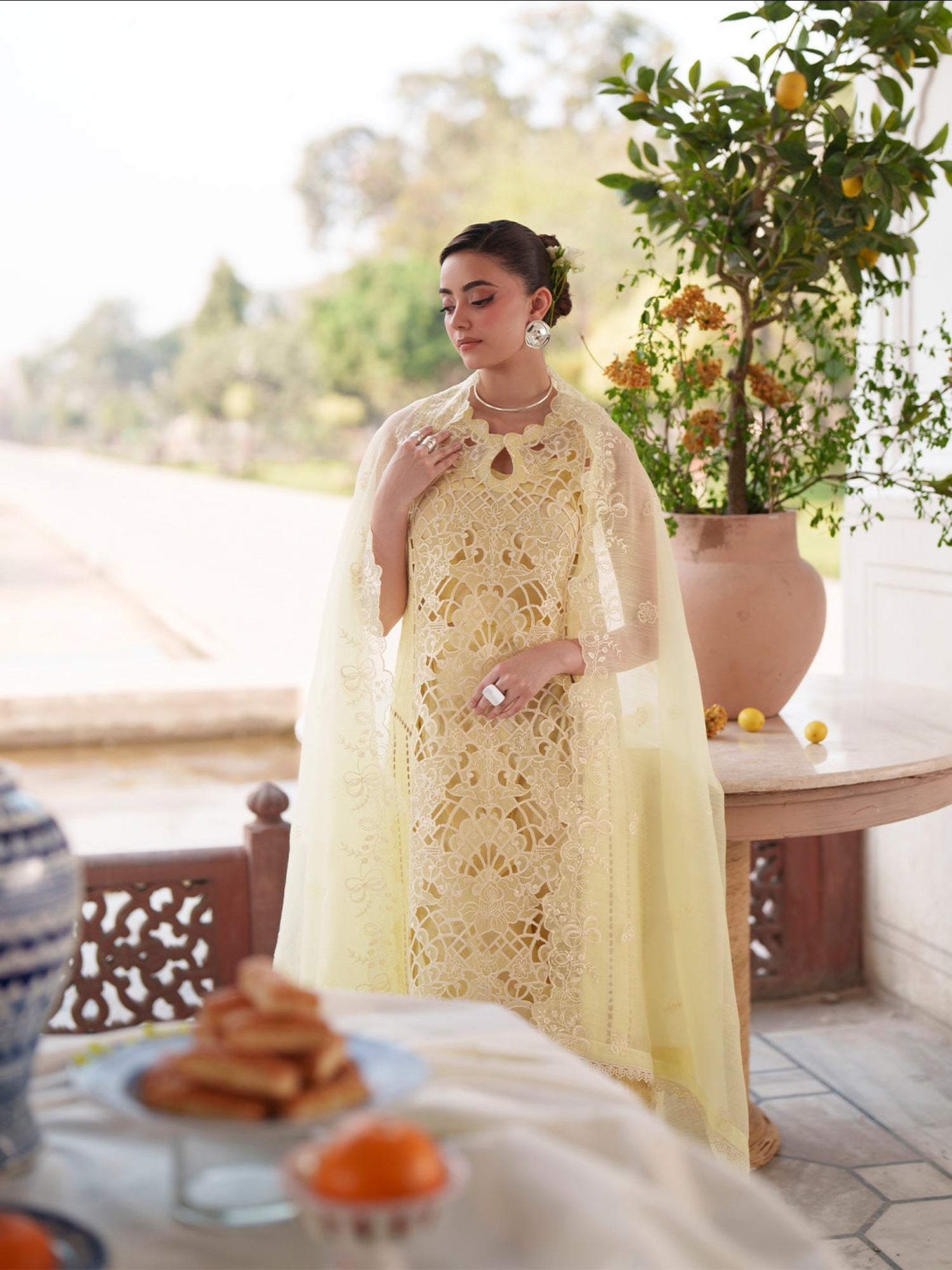 Yellow Mahnur Nilofer Luxury Lawn'26 Embroidered Unstitched 3-Piece Suit-NL-07