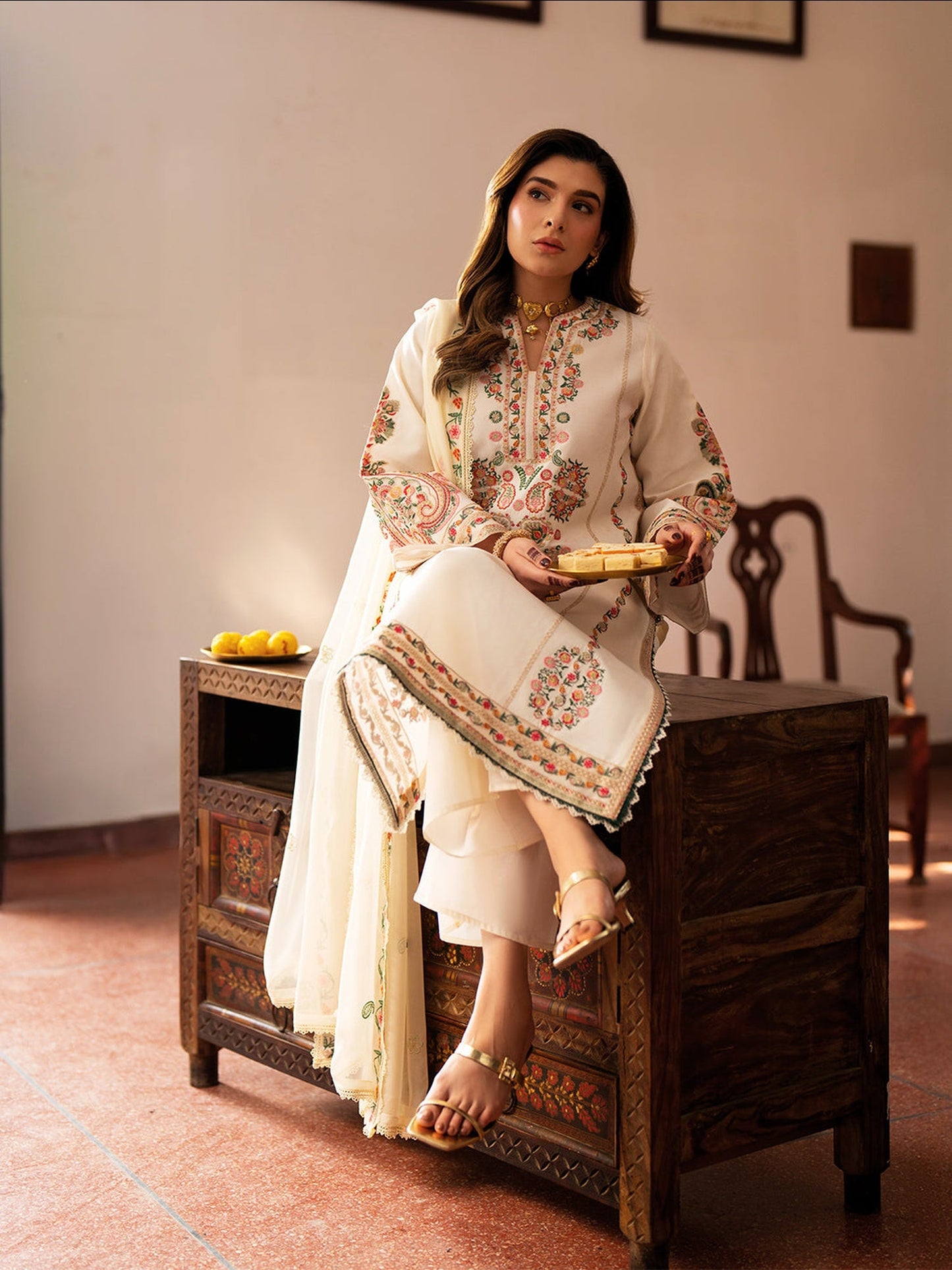 Mahnur Satrangi Lawn'26 Embroidered Unstitched 3-Piece Suit-ST-07 Ivory