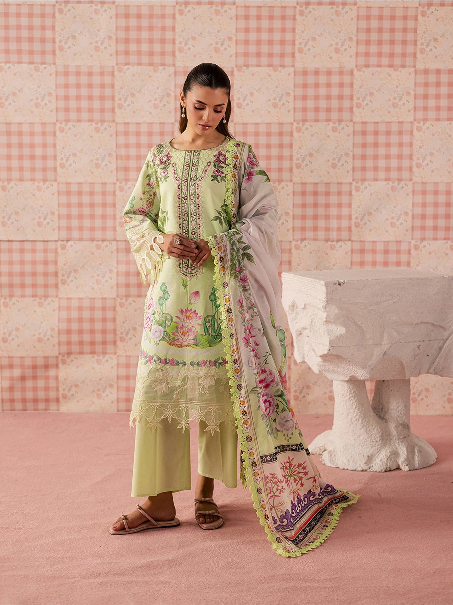 Pistachio Mahnur Afsana Lawn'26 Embroidered Unstitched 3-Piece Suit-AL-01