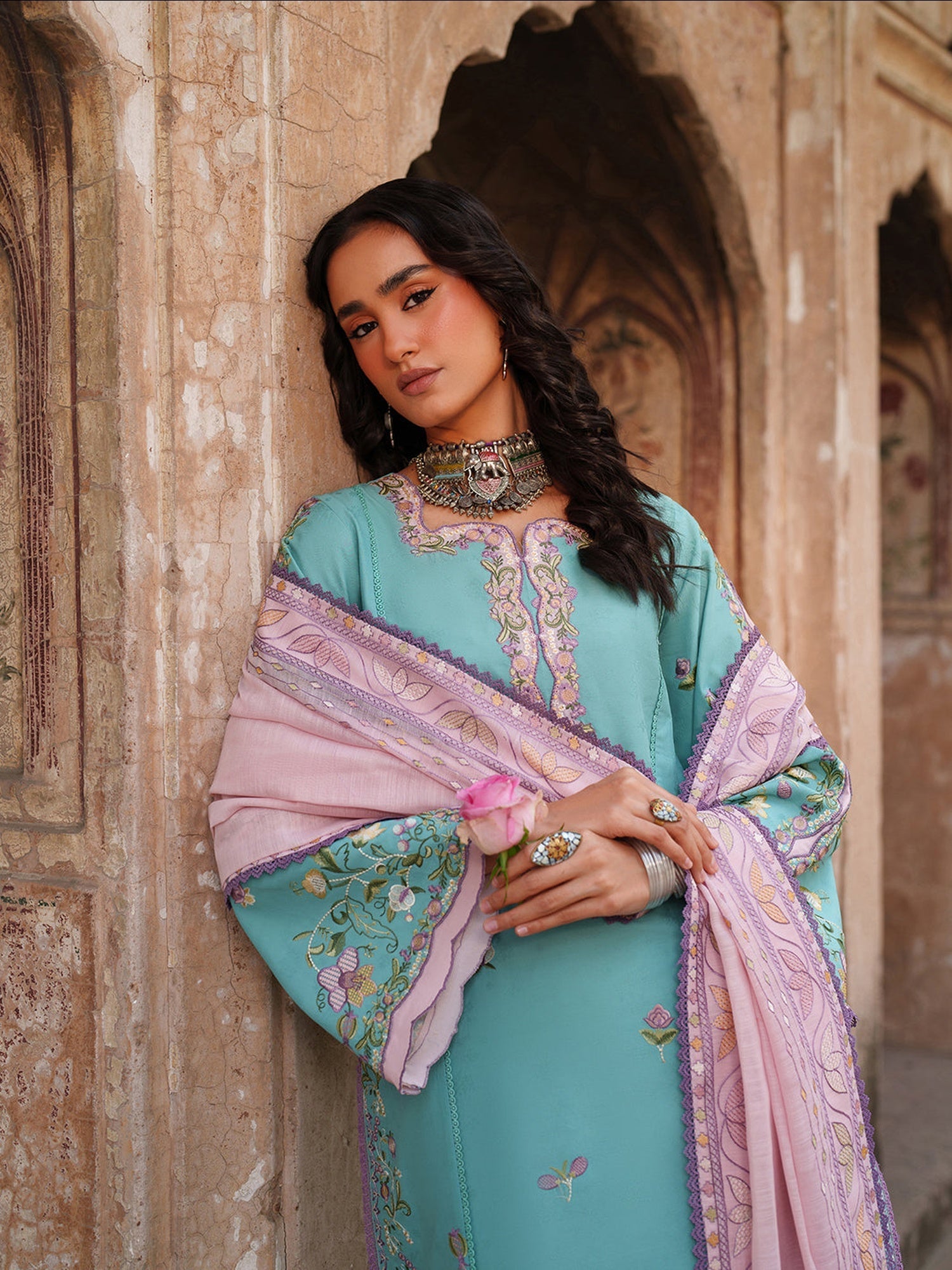 Blue Binilyas Suroor Lawn'26 Embroidered Unstitched 3-Piece Suit-247-A