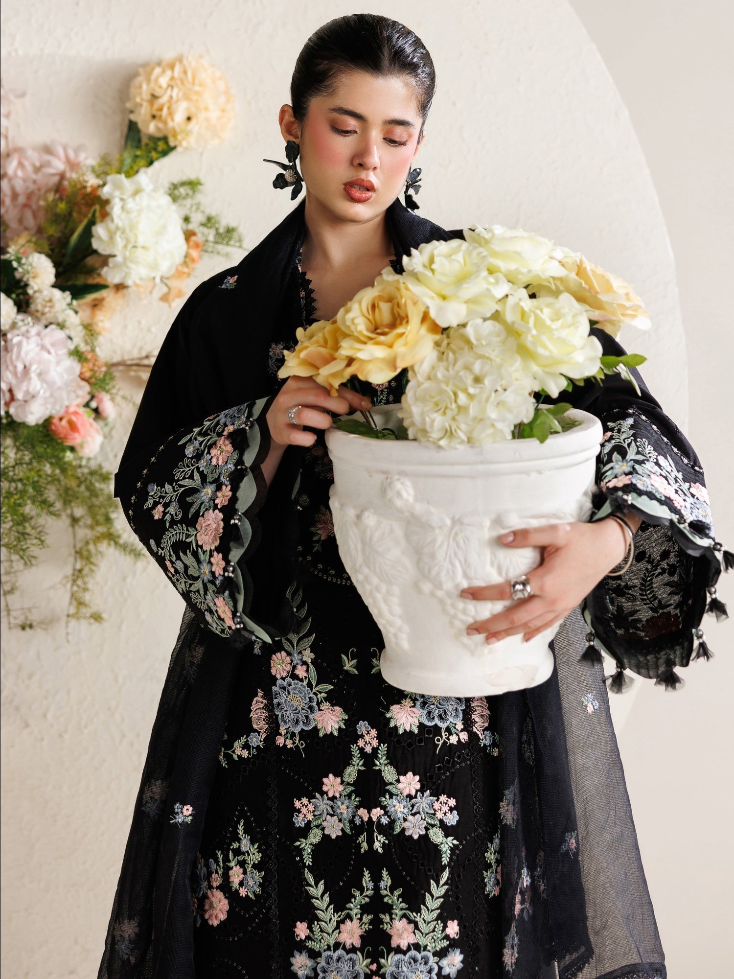 Black Parishay Marbella Summer Lawn‘26 Embroidered Unstitched 3-Piece Suit-MB-05