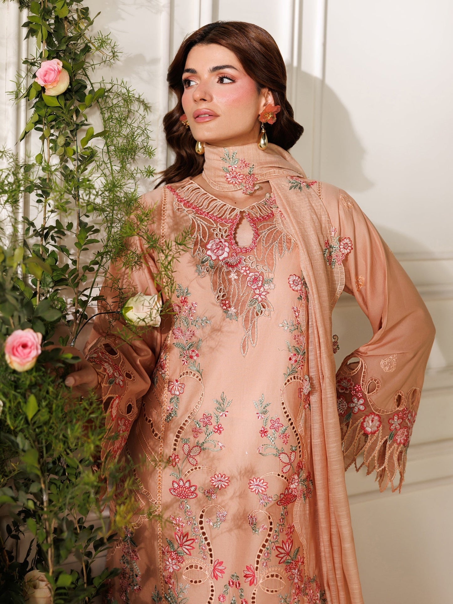 Peach Parishay Marbella Summer Lawn‘26 Embroidered Unstitched 3-Piece Suit-MB-09