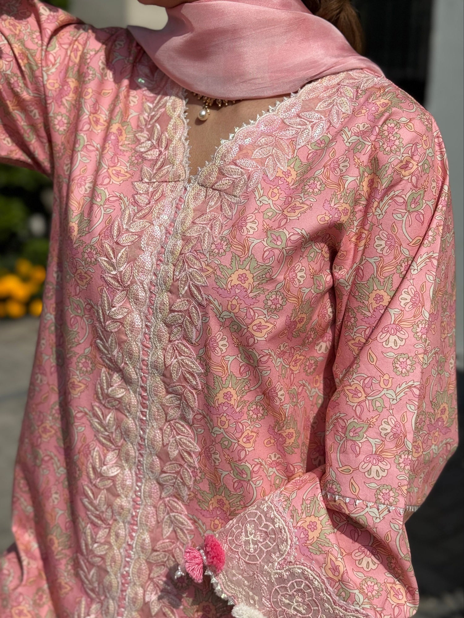 Pink Sehrish Kanwal Festive Print'26 Lawn Embroidered Stitched 3-Piece Suit-Flora
